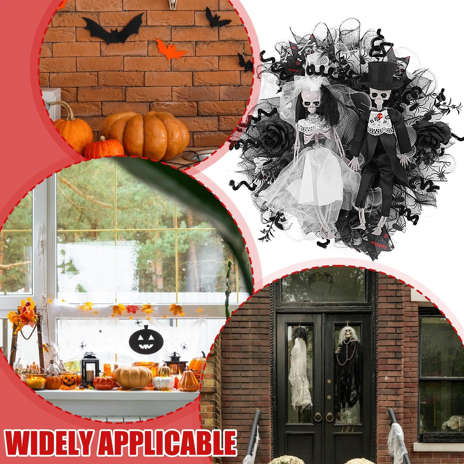 Ghirlanda di scheletro di Halloween, ghirlanda raccapricciante | per Halloween, eleganza a rete, decorazione spaventosa per sposi e sposi, multiuso e installazione rapida per porta
