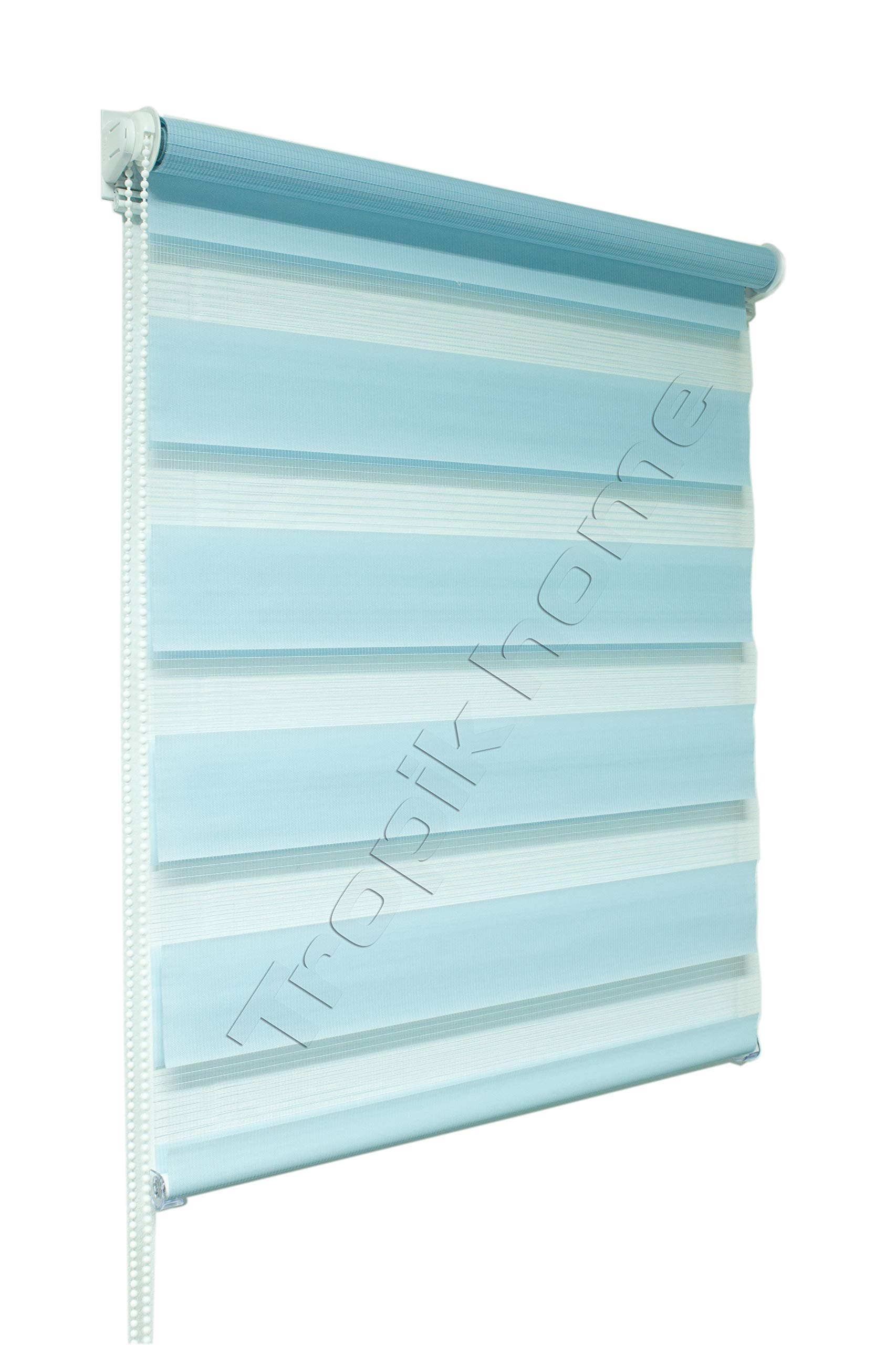 Tropik Home Blue Day And Night Zebra/Vision Window Roller Blind, Choice Of 16 Width Sizes, 110Cm Wide (+4.5Cm Fittings)