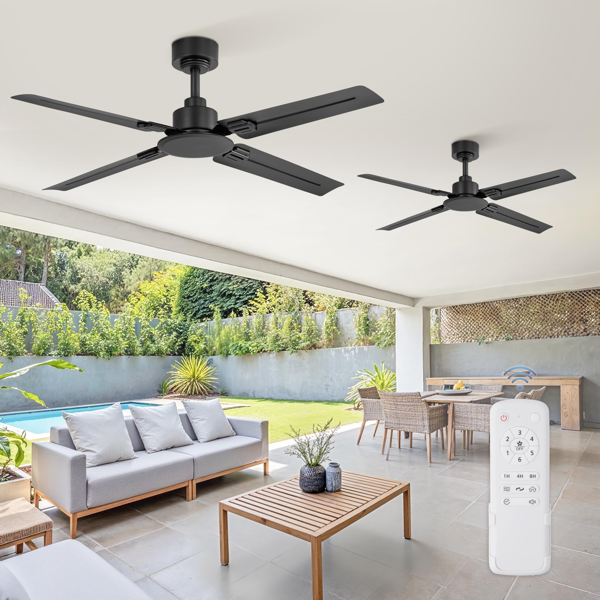 Photo 1 of ZMISHIBO 48 Inch Ceiling Fan No Light with Remote, Industrial Metal Ceiling Fans without Lights, 6-Speed Reversible, Quiet DC Motor for Outdoor/Indoor, Bedroom, Living Room, Black (2-Pack)