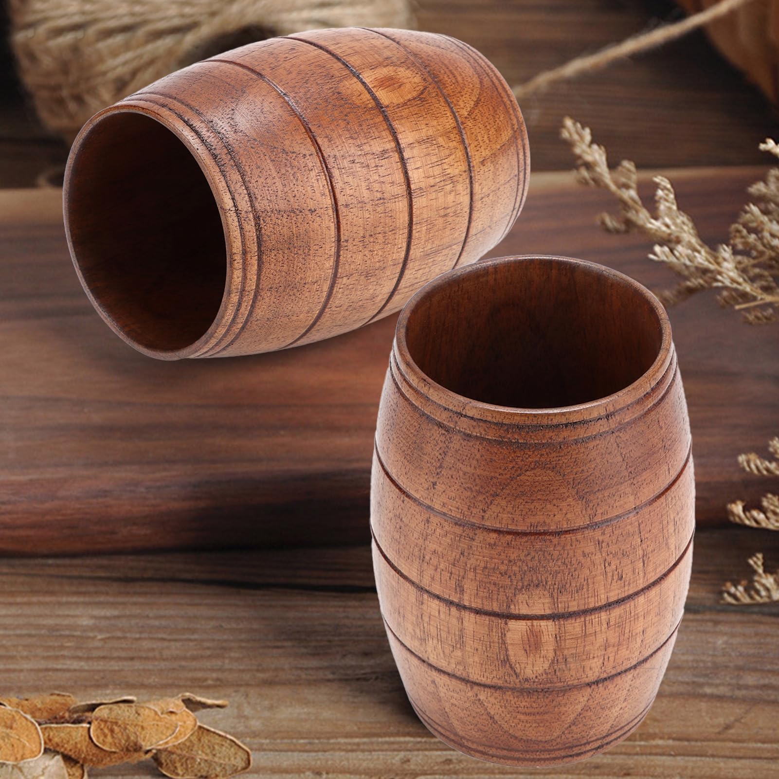 2Pcs Tazza di Birra in Legno, Tazza di Birra a Forma di Barile di Legno Piccola Tazza di Legno Tazza di Bere in Legno Naturale Tazze di Tè di Legno Tazze di Caffè di Legno