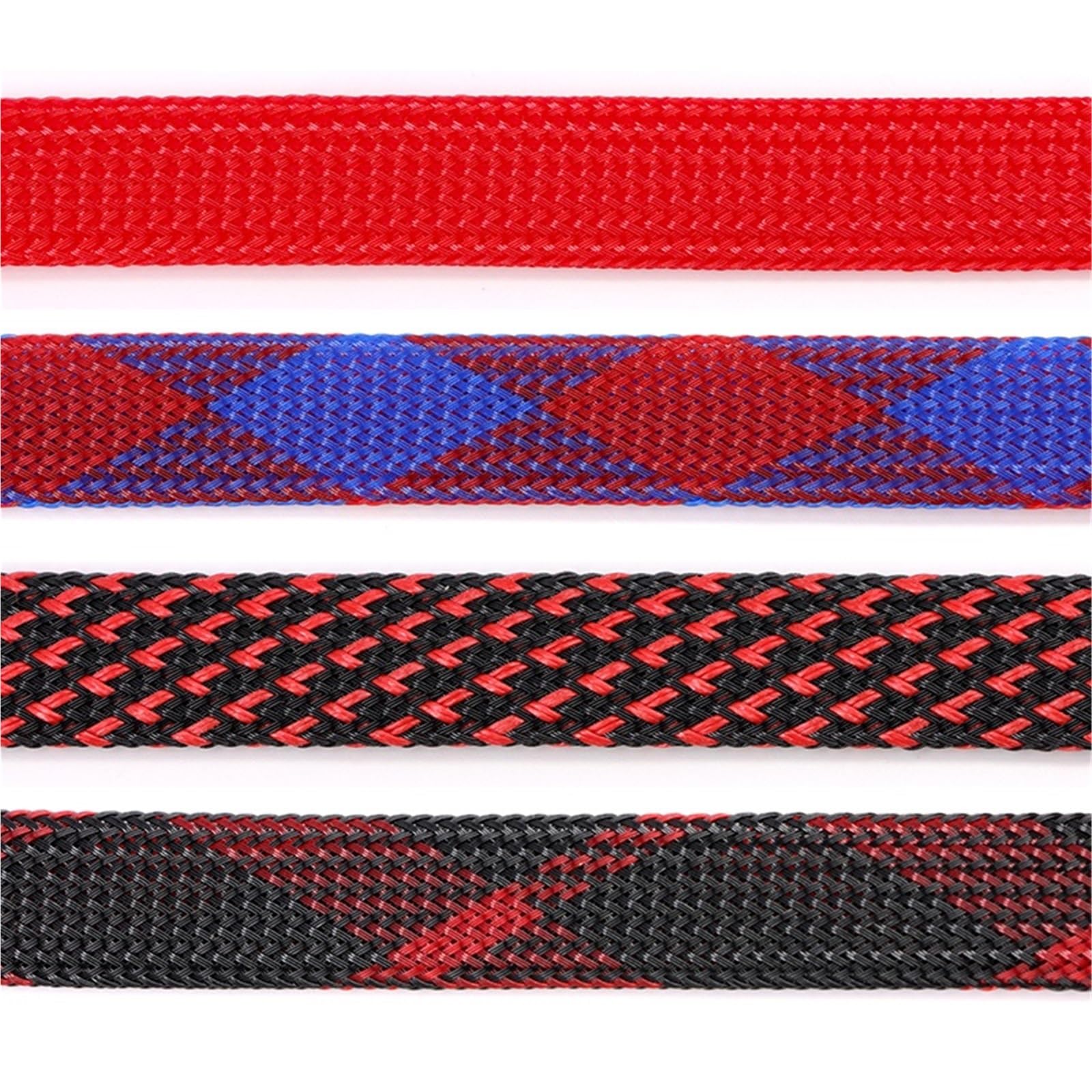 Cubre Cables Funda de Cable con Aislamiento Pet de 2mm - 50mm, Funda de Alambre expandible Ajustada Negra y roja, Tubo de Funda de Malla Trenzada de Nailon ignífugo(Black Red Cross,20mm,15 Meters)