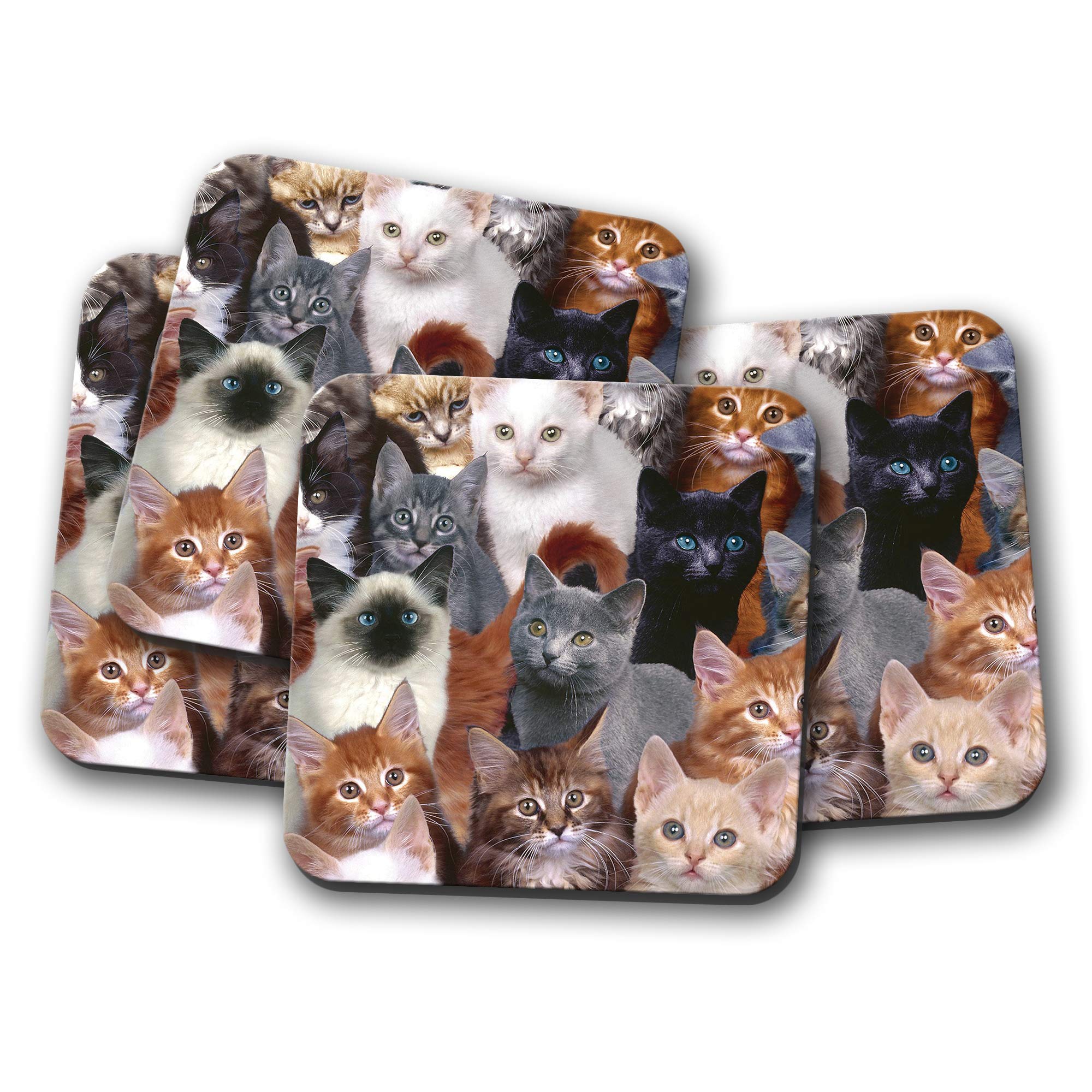 4 Set - Cute Kittens Coaster - Cats Animal Mum Daughter Kids Fun #8952