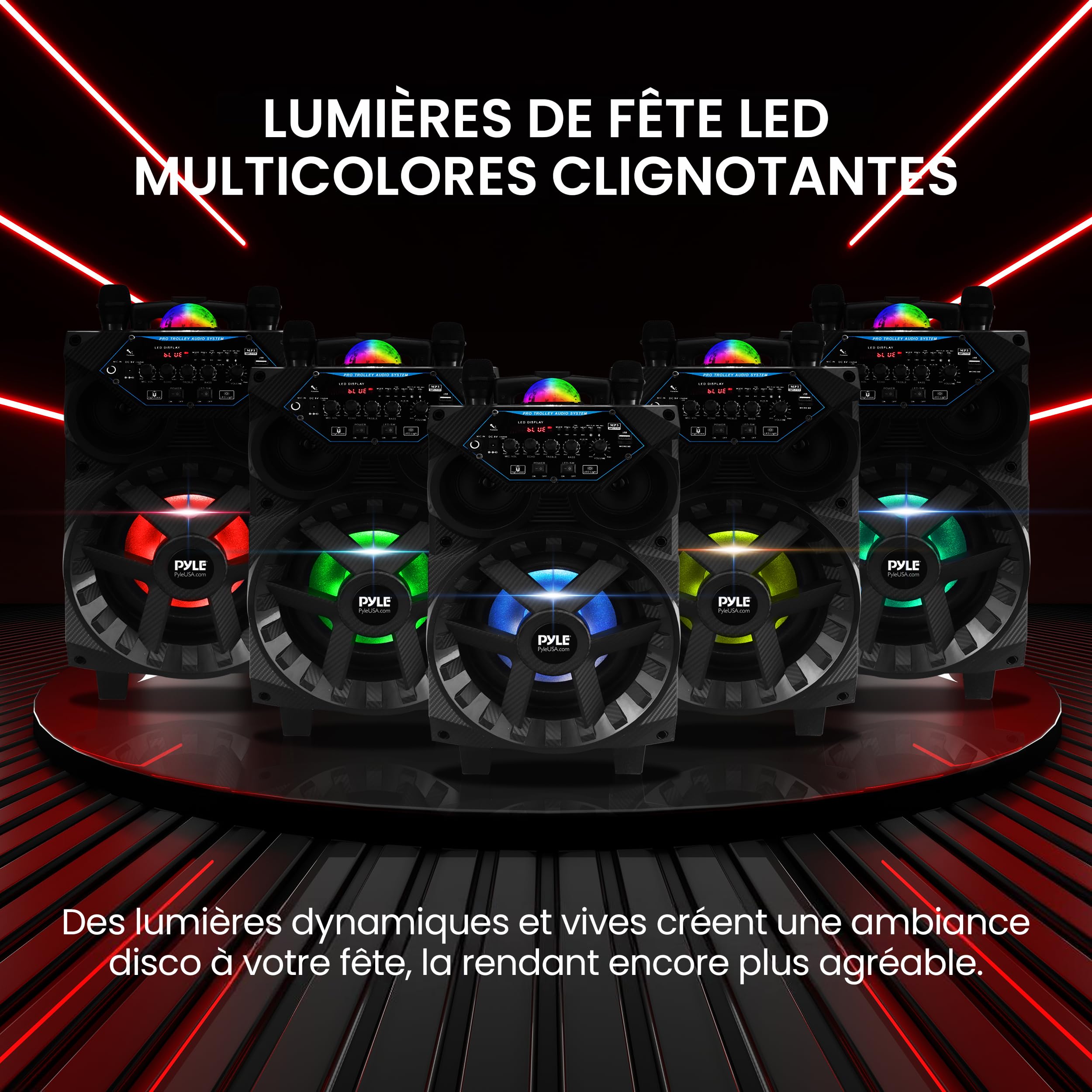 Pyle Enceinte Bluetooth Puissante 580W, Haut-Parleur sans Fil avec Basses Puissantes, LED Rythmiques, Micro Filaire (2), Sono Portable True Wireless, Karaoké, Événements Extérieurs, Bluetooth Rapide