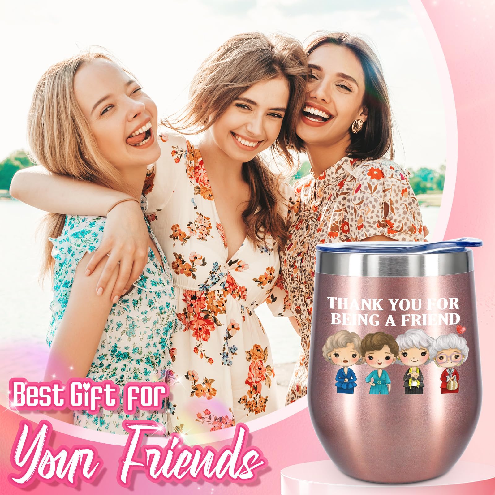 ATHAND Thank You for Being a Friend Gifts for Best Friend, Friendship Gifts for Women 12oz Wine Tumbler Coffee Cups (Pack of 1)