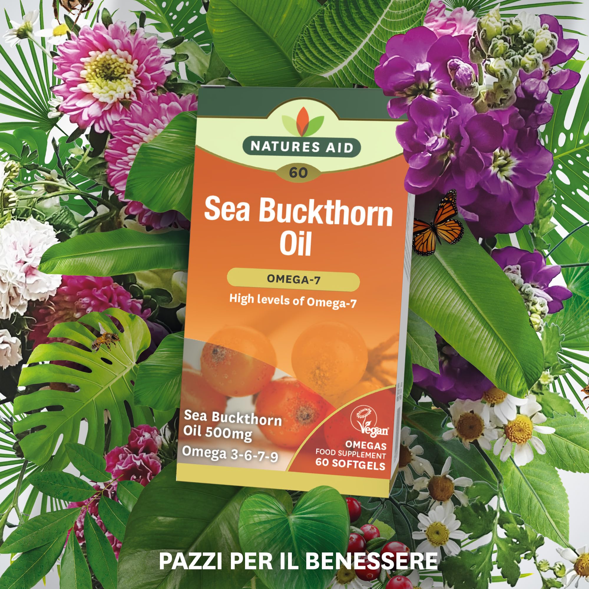 Natures Aid 100% Pure Omega-7 Sea Buckthorn Oil 500mg 60 Vegetarian Softgels