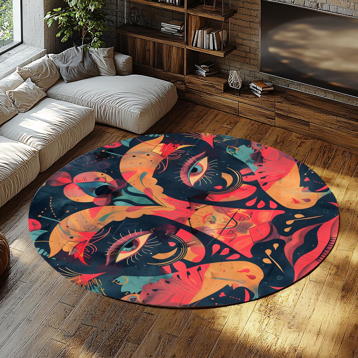 Tapis antidérapant visage abstrait pour éviter les chutes dans le salon