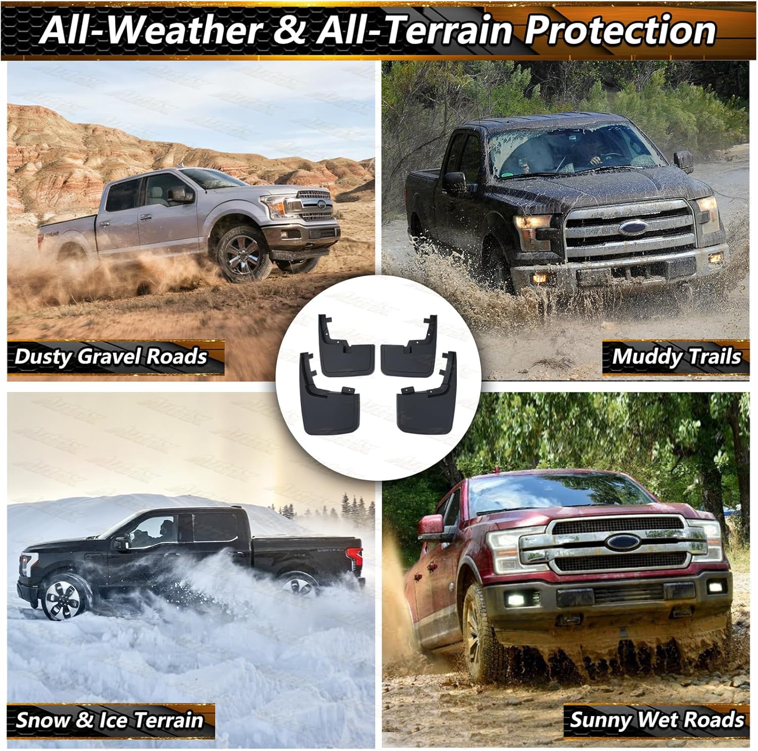 Mud Flaps for 2015-2020 Ford F150, Front & Rear Mud Guards for Trucks Splash Guards No Drill 4PCS, Replace # FL3Z-16A550-CA FL3Z-16A550-DA (Without OEM Fender Flares)