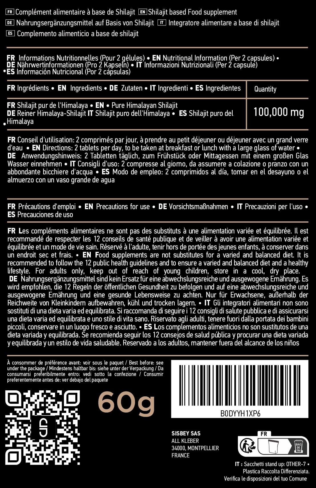 Shilajit Pure Gélules Concentré x 100 | Extrait Himalaya Purifié 100:1 | Shilajit Pur Certifié | Acide Fulvique 85 Minéraux Naturels | Testé en FRANCE| Complément Alimentaire 120 Gélules