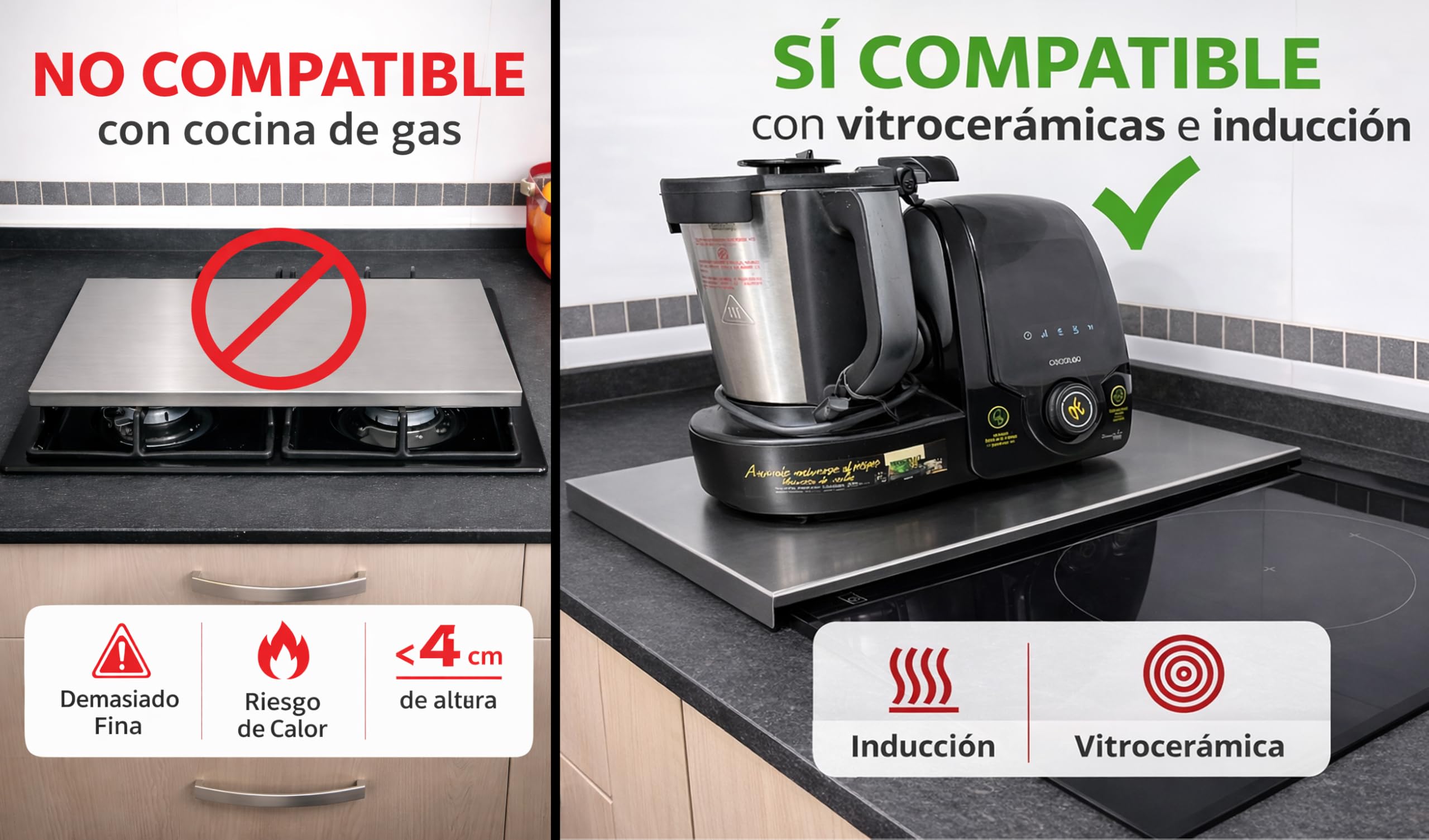 Tapa para vitrocerámica. Tapa cocina inducción (No GAS). 55 x 33 x 2,5 cm. Muy resistente. Hecho en España. Protector de vitroceramica, cubrevitroceramicas (1, Acero Inoxidable) — view 9