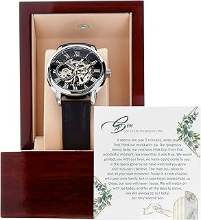 Men's Openwork Watch With Special Message Card for My Son on Your Wedding Day, Graduation Gift for Son, Men Jewelry from Father, Present from Mom to Groom, Today Is A New Chapter Gift for Him