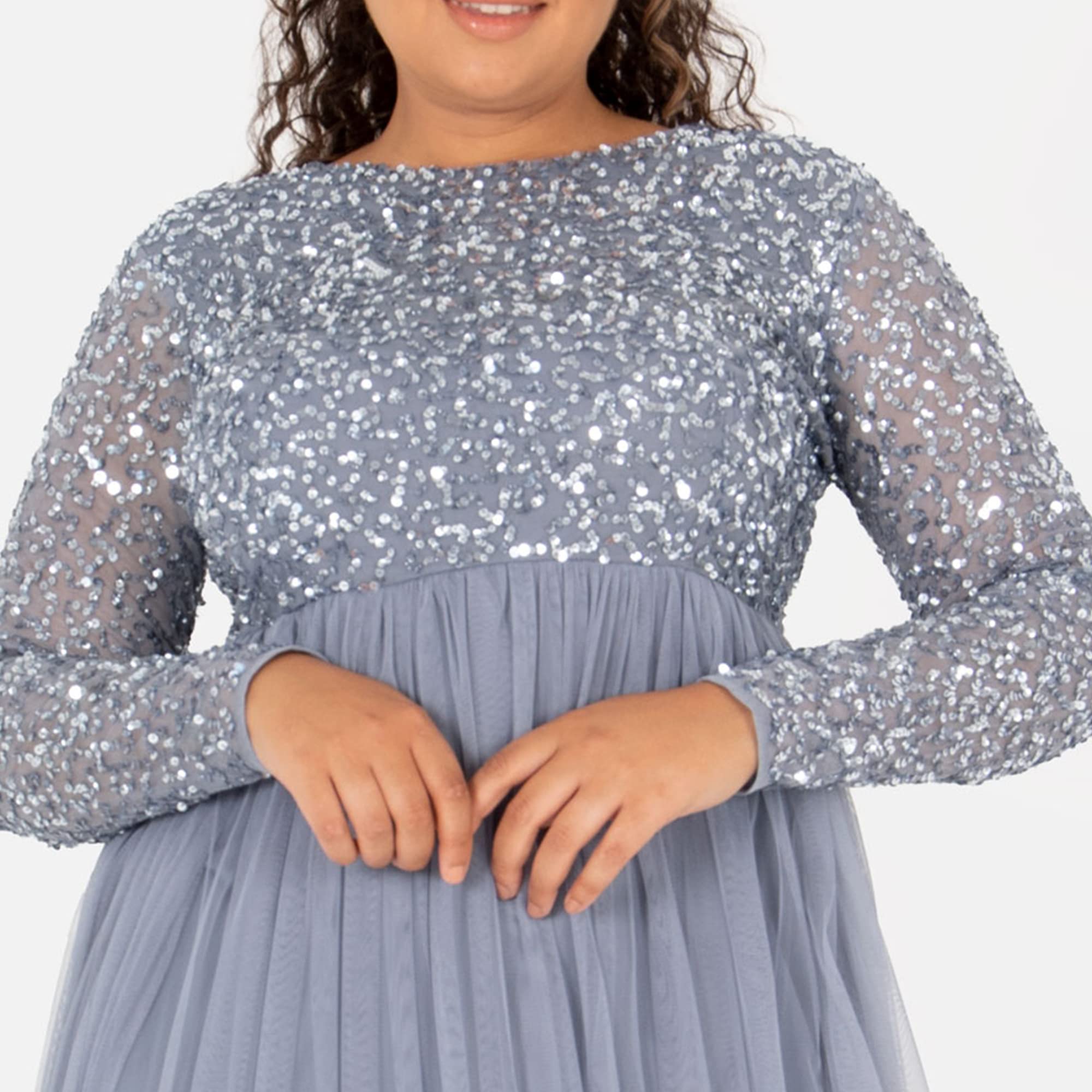 Maya Deluxe Women's Maya Embellished Long Sleeve Maxi Dress Bridesmaid