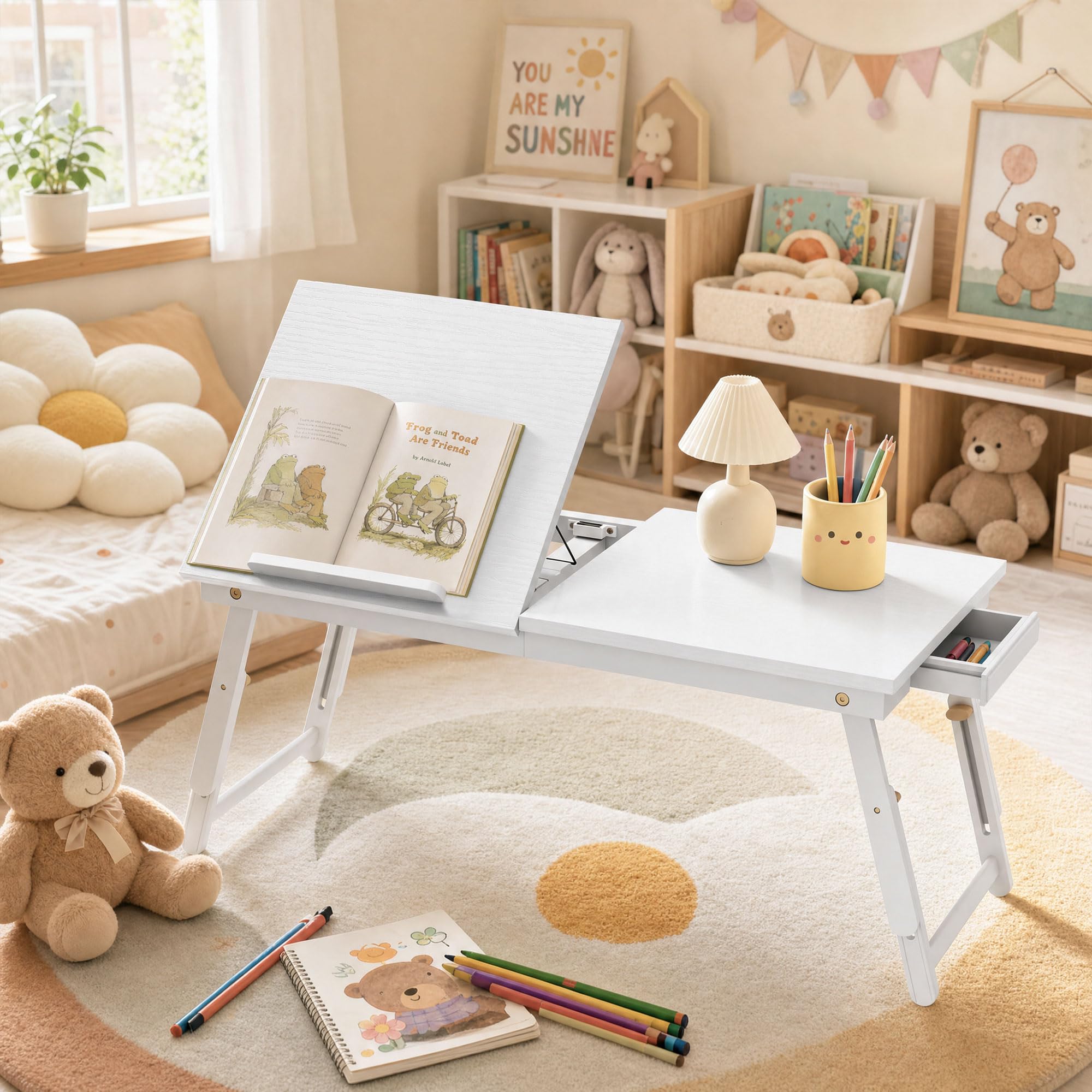 HOMCOM Tavolino pieghevole regolabile 83,5x33x23,5-34 cm Bianco