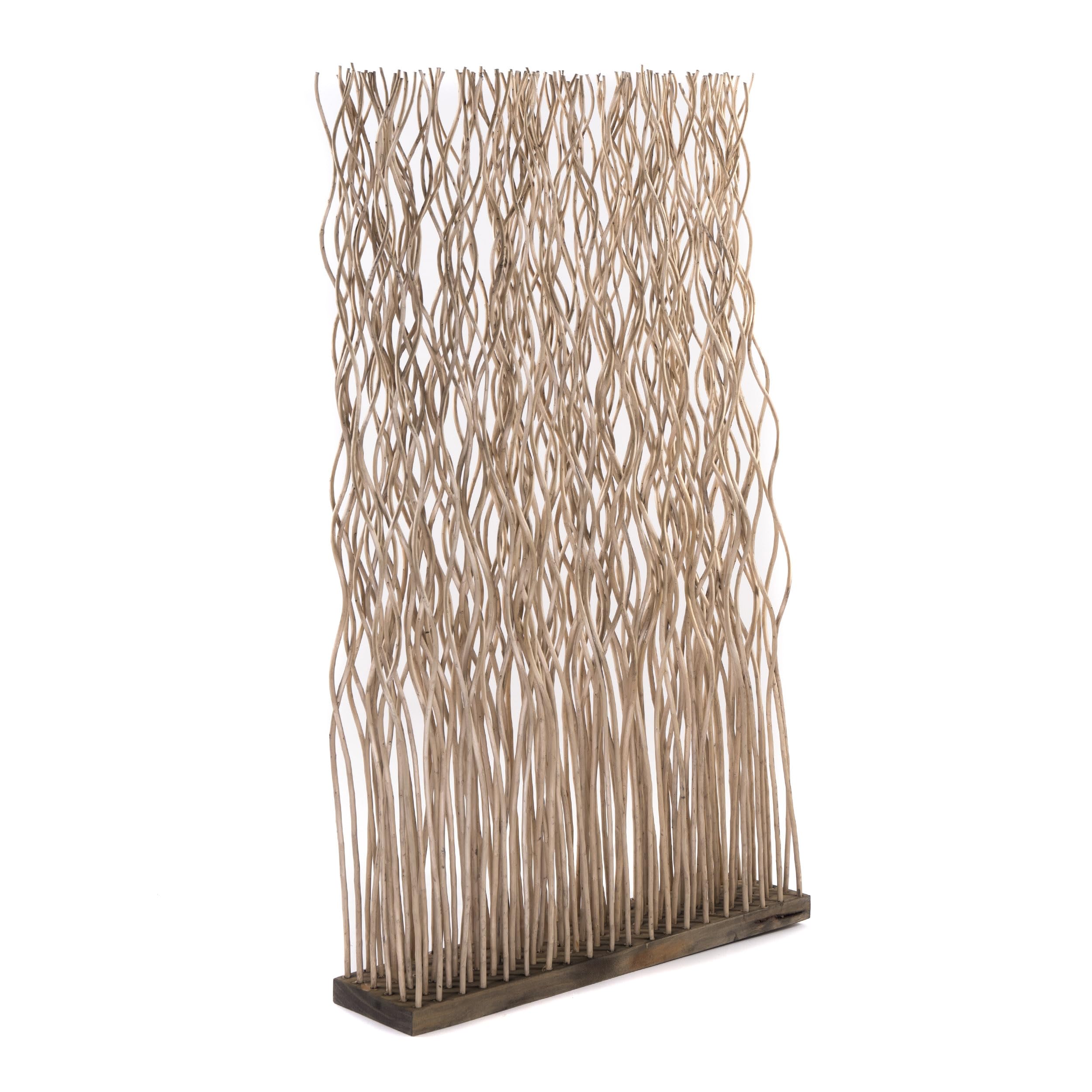 RAUMTEILER Kinki | 110x70x17cm(HxBxT), Weidenholz | Zweig Raumtrenner, Paravent, Deko Stellwand, Mobile Trennwand, Weiden Dekoelement, gewellter Sichtschutz | Farbe: grau