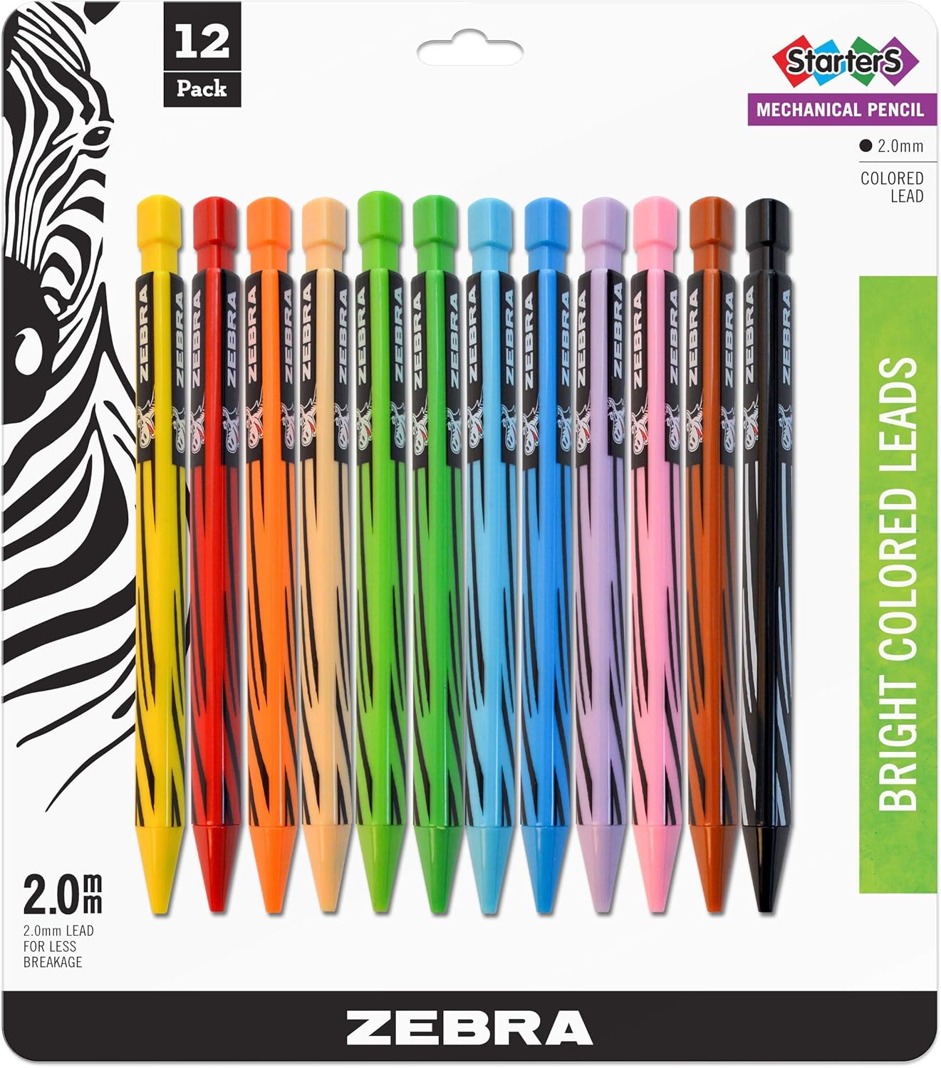 Zebra Cadoozles Starters Mechanical Pencil 2.0mm Color, 12Pack (52812