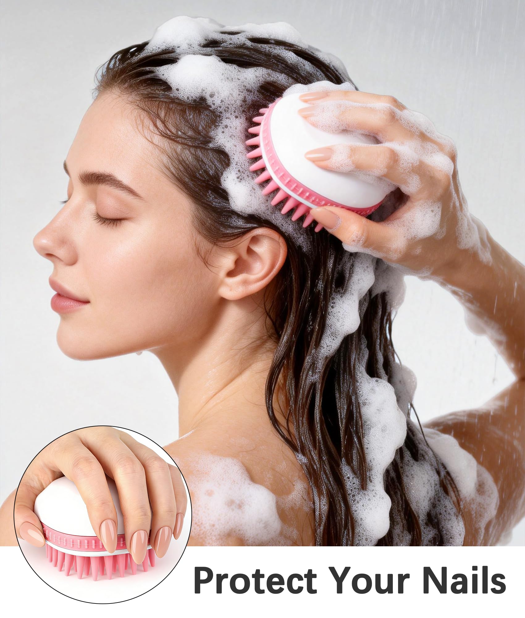 Cepillo de champú masajeador de cuero cabelludo, paquete de 2, limpiador de cuero cabelludo de silicona para uso húmedo y seco, masajeador de cabello para el crecimiento del cabello, elimina