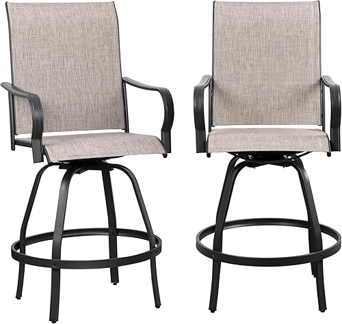 Miniatura 7 de Shintenchi Juego de 2 taburetes de bar giratorios para patio, taburetes de bar de altura al aire libre y sillas de bar con respaldo alto, sillas de