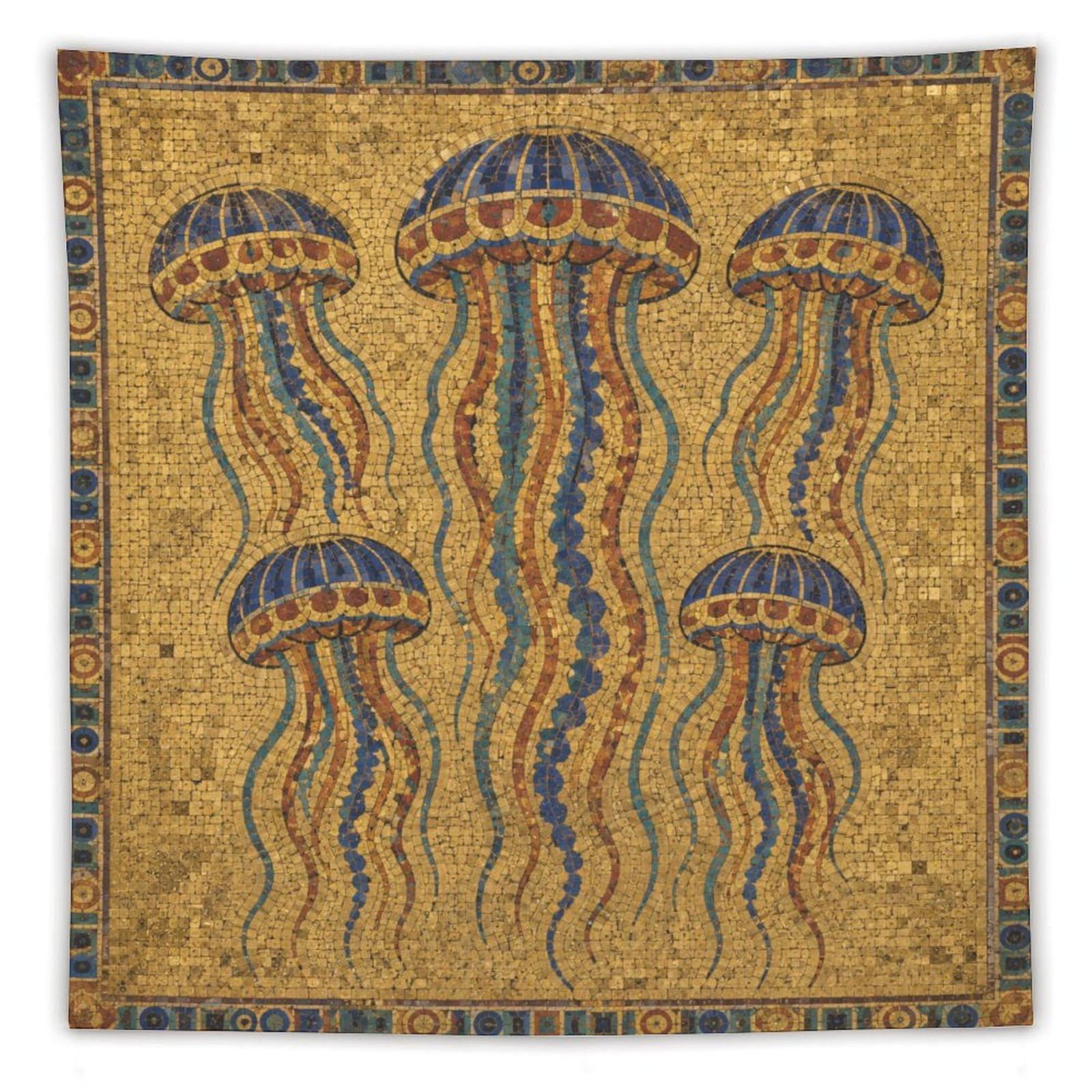 W7C8U2X3 Jellyfish Tile Pattern Wall Tapestry, Mosaic Style, Apartment
