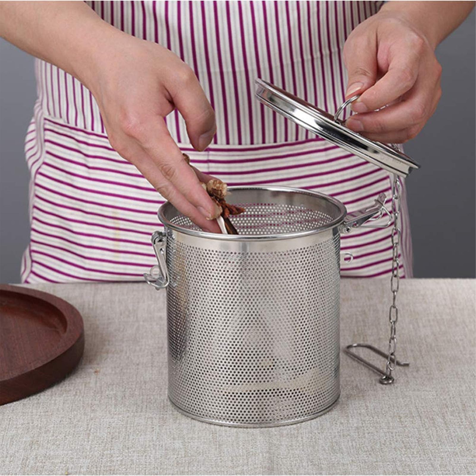 Colino Per Spezie In Acciaio Inox Con Catena E Gancio - Filtro Per Tè, Infusore A Maglia Fine, 3 Dimensioni (L/M/S) Per Cucina