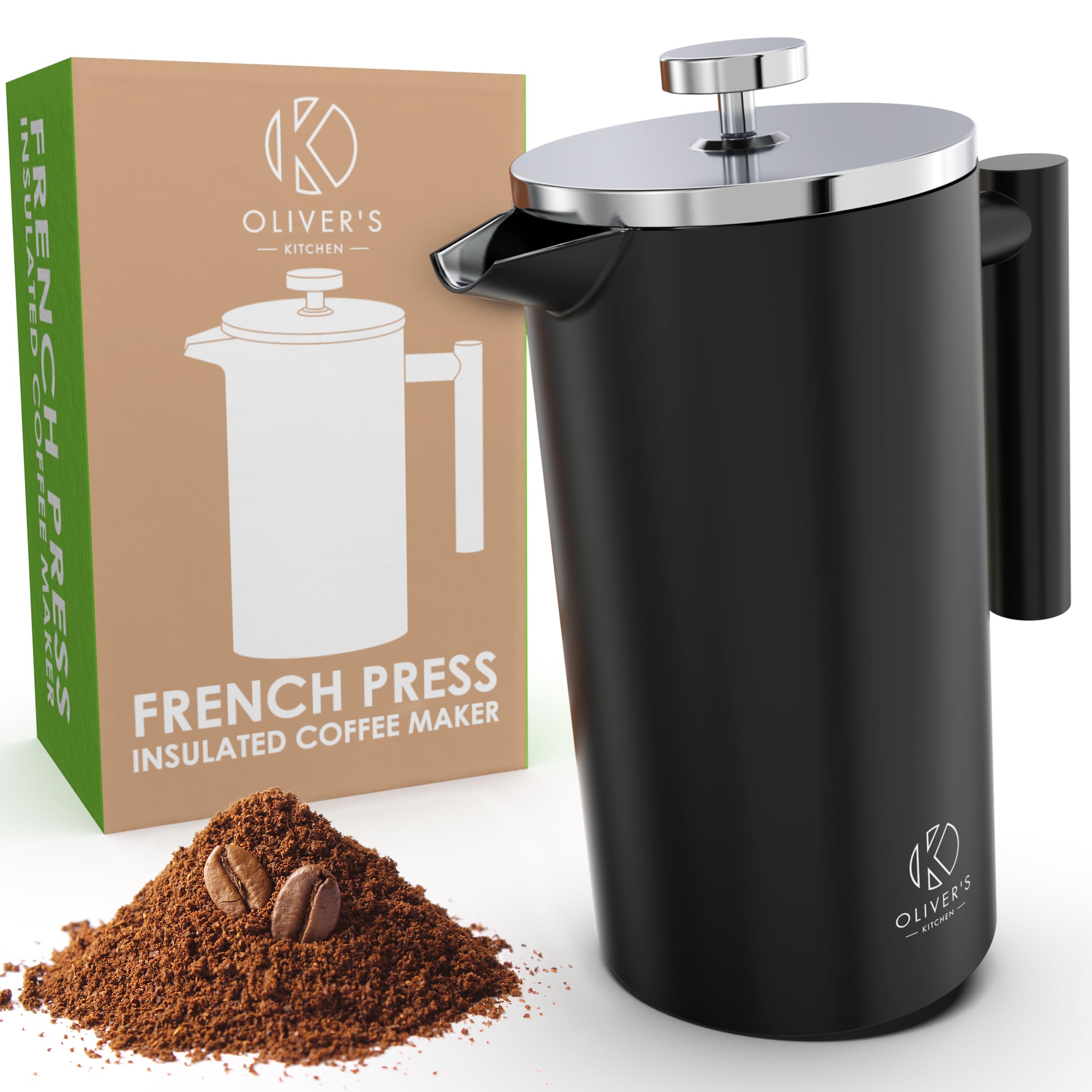 Oliver's Kitchen ® Cafetière à Piston Isotherme à Double Paroi de Qualité Supérieure - Noir - 1 litre