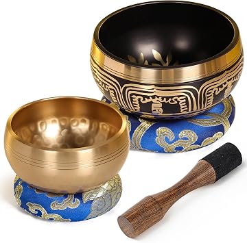 2-Pack Tibetan Singing Bowls Set - 100% Handmade in Nepal, Sound Bowl Meditation Set for Yoga, Chakra Healing, Meditation Gifts, Unique Gifts for Women