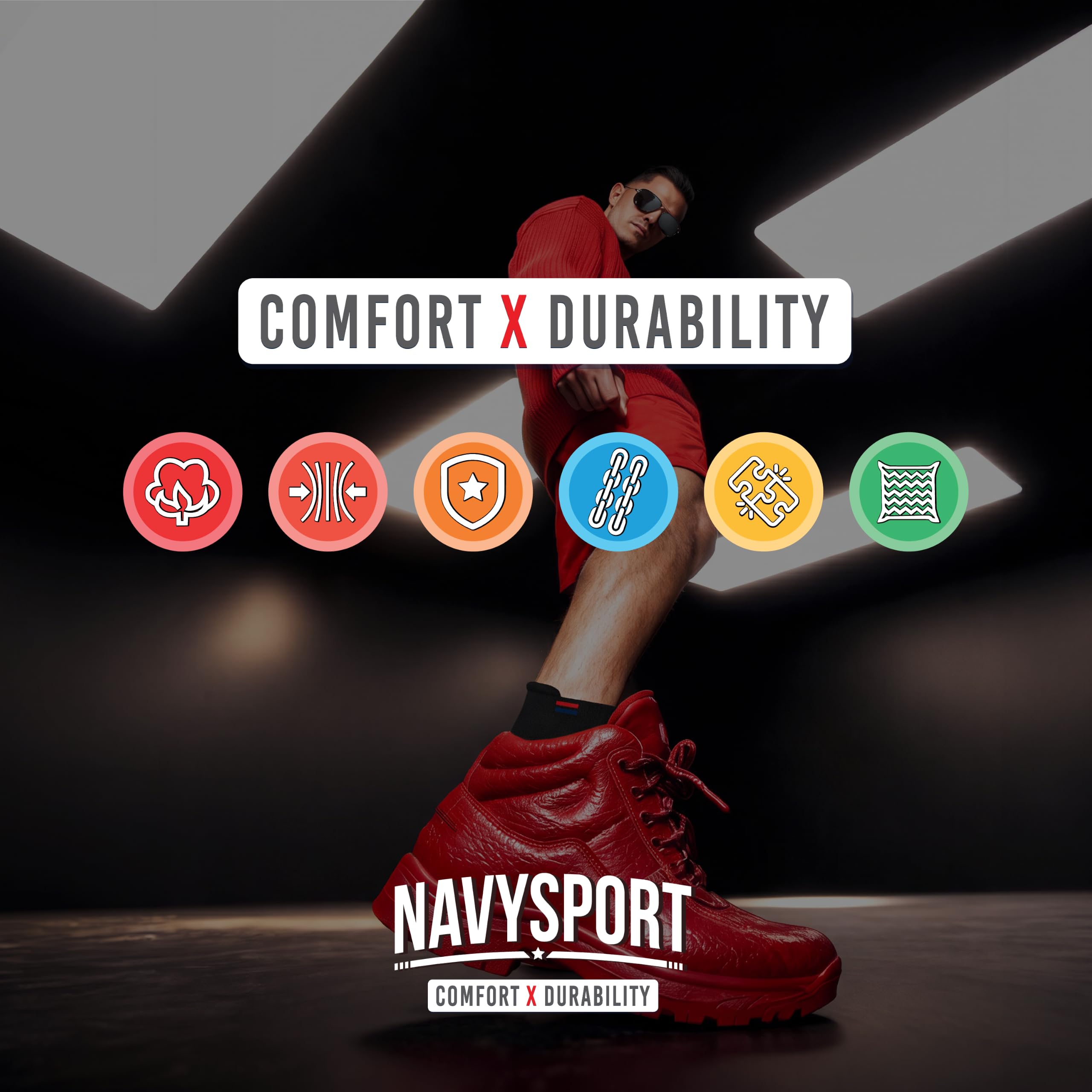 NAVYSPORT Męskie sportowe skarpetki z bawełnianej poduszki z zakładką sportową do biegania, siłowni, treningu, noszenia na co dzień. (Wielobarwny, 6 Par)