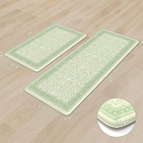 Miniatura 10 de Sungea Juego de 2 tapetes antifatiga para el suelo de la cocina, impermeables, antideslizantes, ergonómicos, acolchados, tapete de espuma cómoda