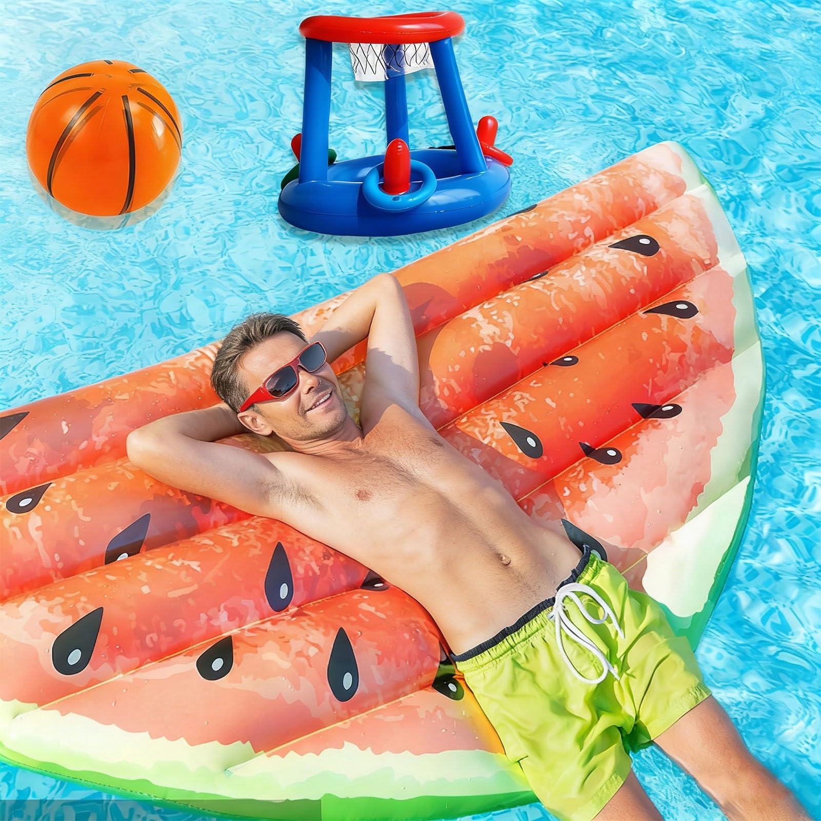 SrgPui Pool Basketball Hoop Set, Inflatable Pool Games with 1 Basketball and 3 Rings - Image 4