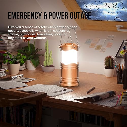 Miniatura 2 de Lichamp Linterna LED para campamento, paquete de 4 linternas alimentadas por batería para cortes de energía, luz colgante plegable portátil esencial