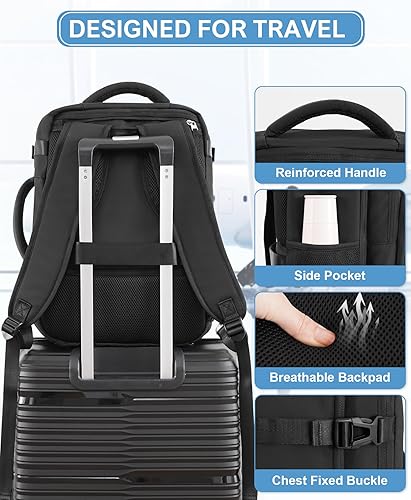 Miniatura 6 de Beraliy Mochila de viaje para hombres y mujeres, mochila de transporte aprobada por aerolíneas, mochila para portátil de 16 pulgadas, Negro -,
