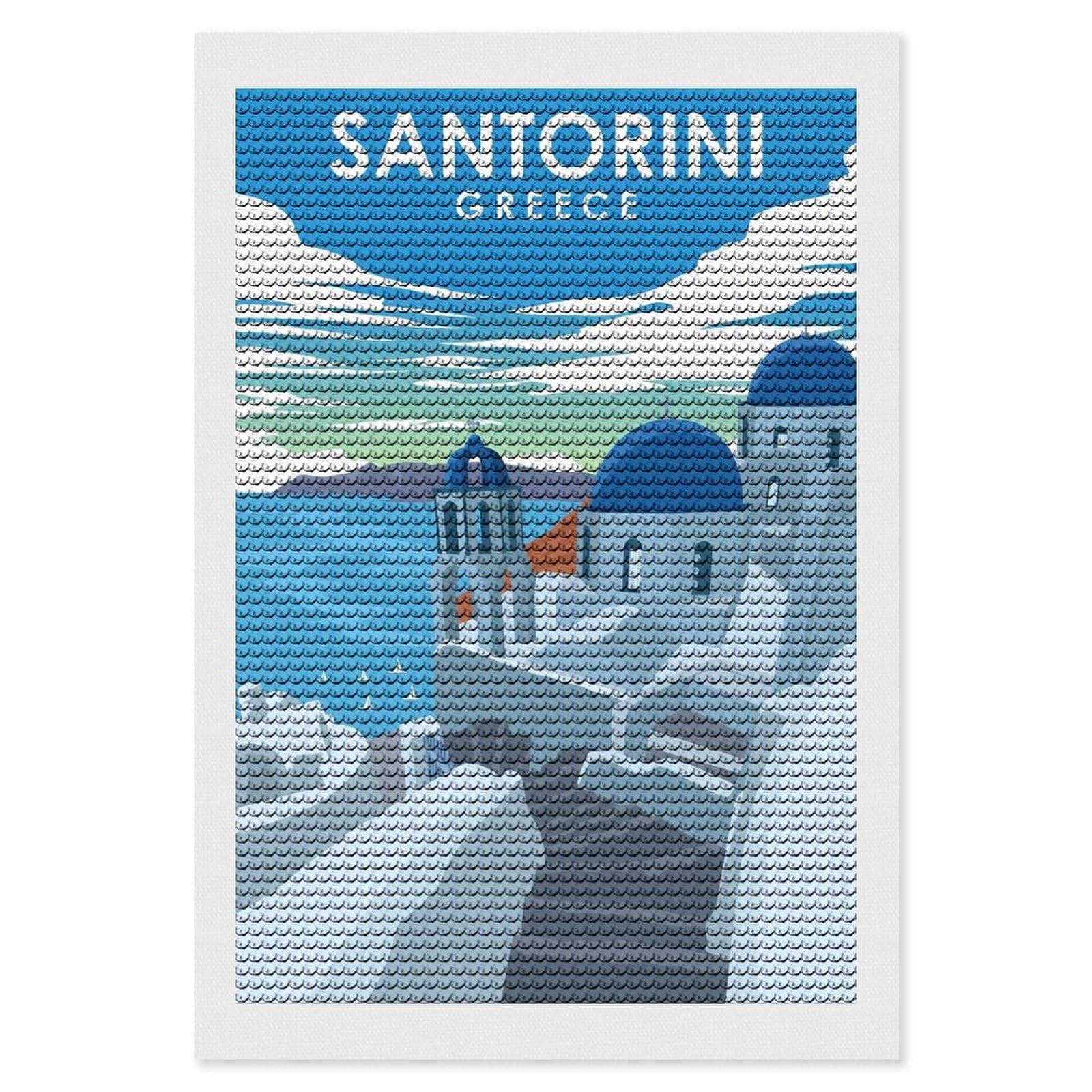 Junmoney Santorini Greece Travel(2) Diamond Painting Set 8"x12", for Beginners, Modern Decor, Simple to Start, Gift Idea, Pleasing Wall Art Project