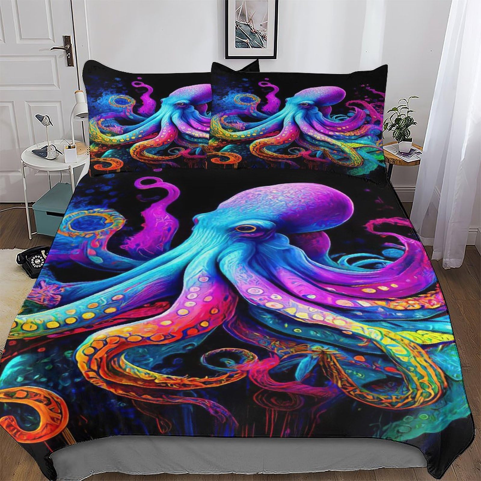 GGJJTT Octopus Microfiber Duvet Cover Set 2 PCs Polyester Quilt Cover Bedding Set With Pillow For Boys Girls Comforter Cover Single135x200cm