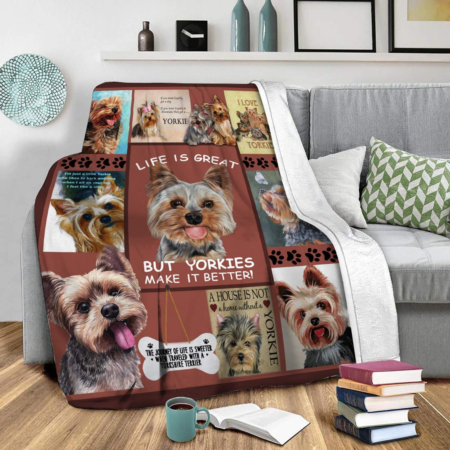 Lovely Yorkies Dog Premium Throw Blanket Soft Flannel Blankets for All Seasons for