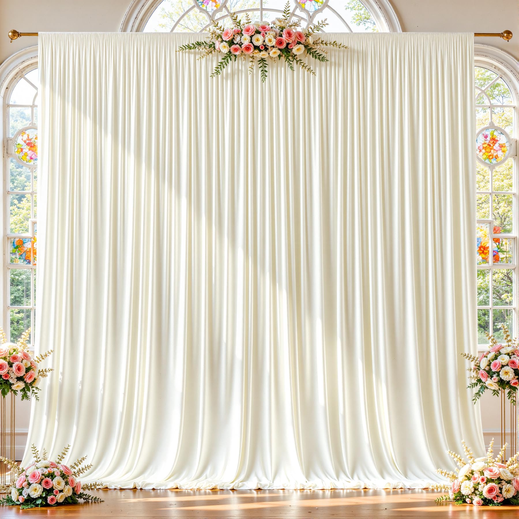 Photo 1 of 2 Panels Ivory Backdrop Curtains - Wrinkle Free Fabric Backdrop Curtain for Photoshoot, 10FT Wedding Party Photo Backdrop Drapes for Birthday Baby Shower Photography Stage Background Decorations