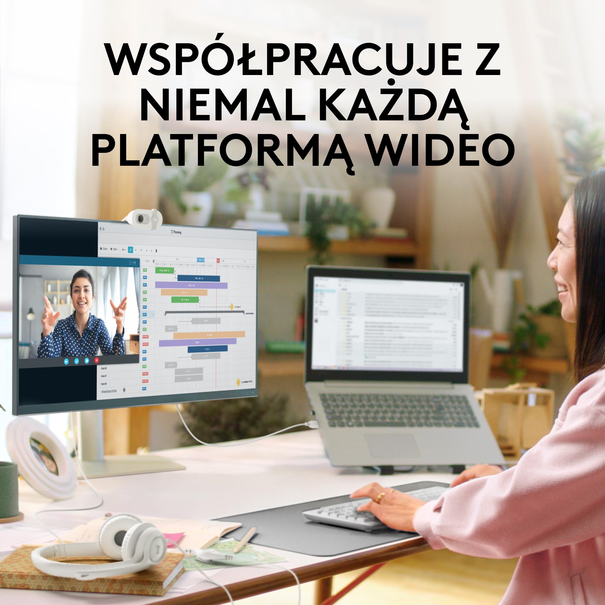 Logitech Brio 100 Full HD Kamera do spotkań i streamowania, automatyczny balans światła, wbudowany mikrofon, osłona migawki, USB-A, do Microsoft Teams, Google Meet, Zoom i innych - Biały