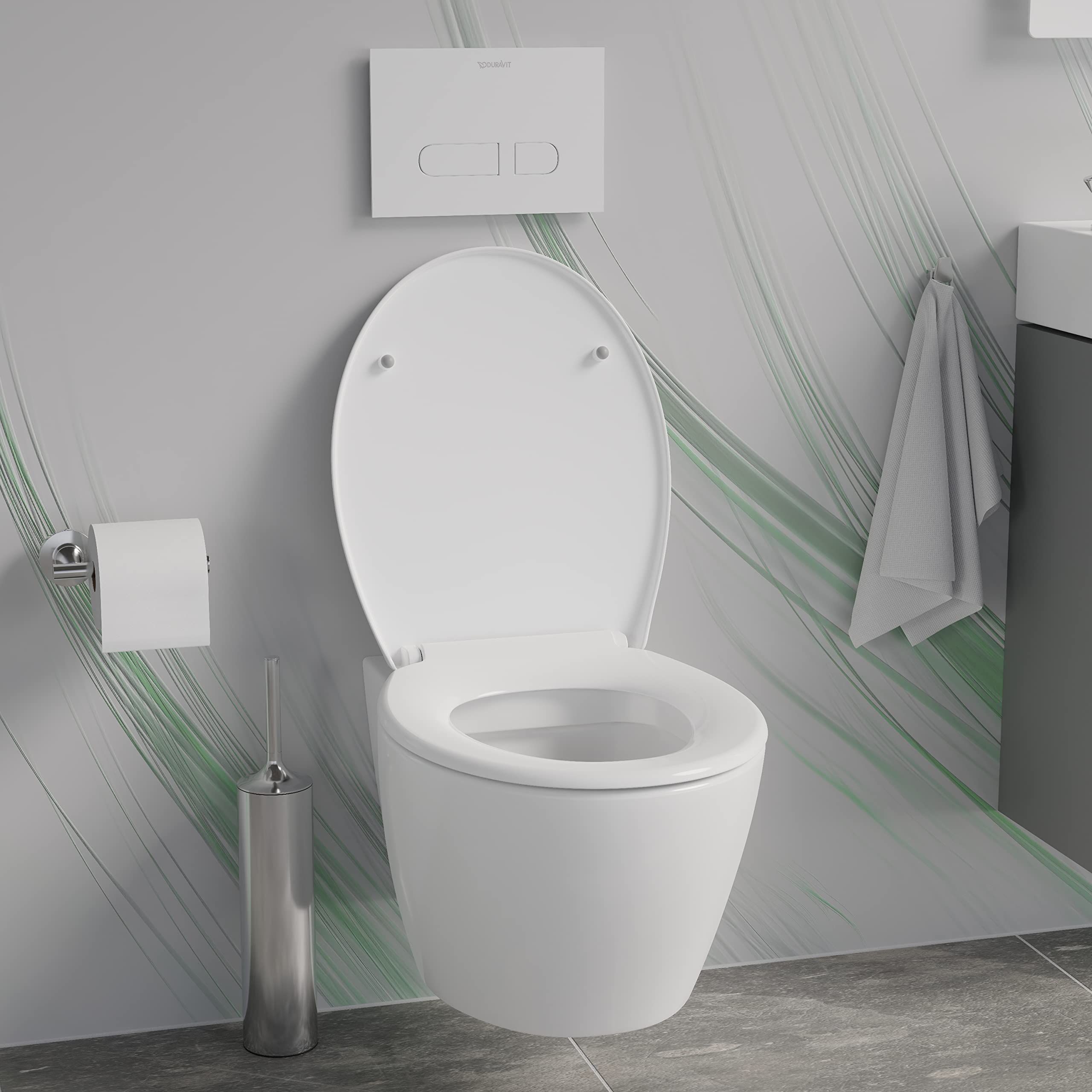 BERNSTEIN Abattant WC Lunette toilettes fermeture amortie, Couvercle ovale dégagement rapide Blanc 45x37x5cm, Résistant chocs & rayures, Universel, Plastique Duroplast Antibactérie - U2004
