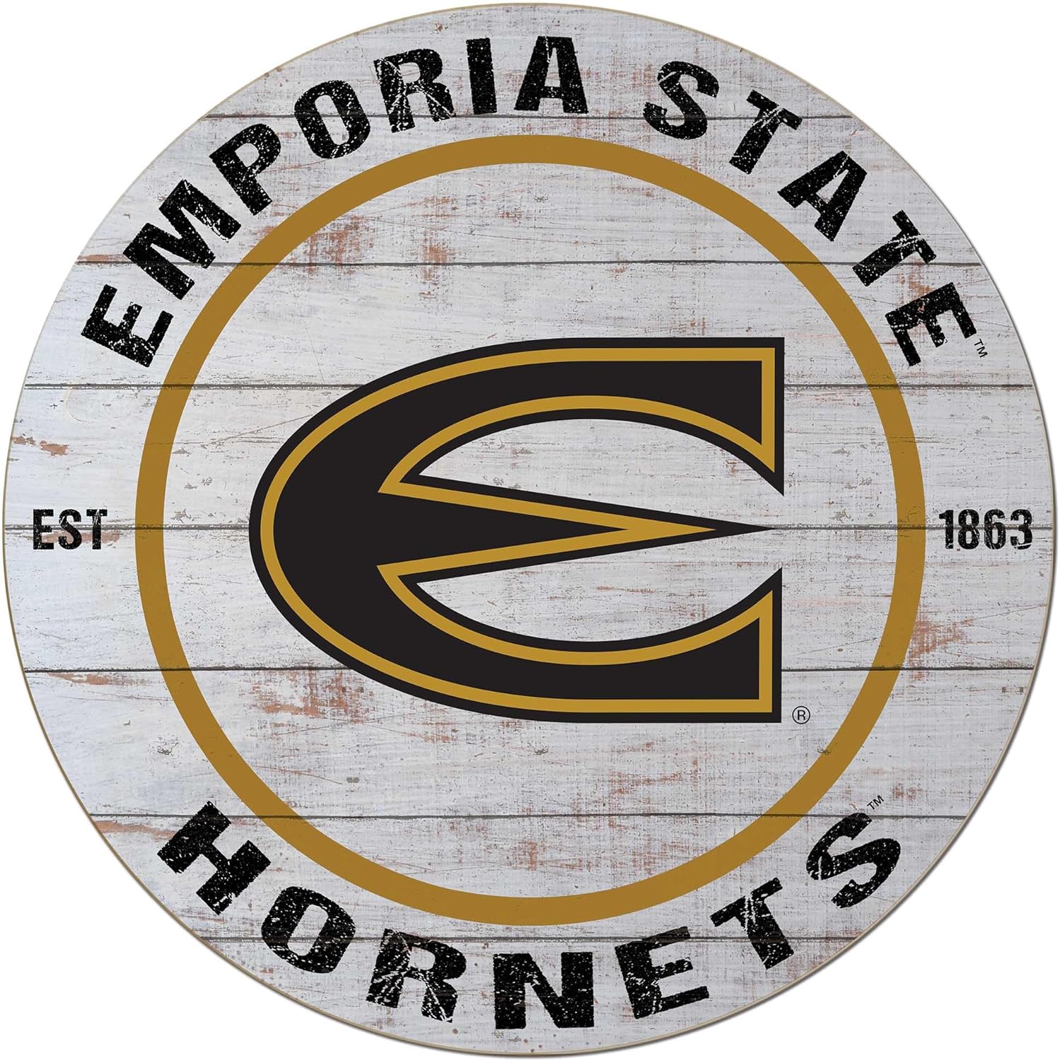 KH Sports Fan Emporia State Hornets Weathered Circle Sign, 20x20 Inches, Hornets Decor for Dorm Room, Fan Cave, Living Room; Display Your Team Spirit with This Emporia State Hornets Wall Art