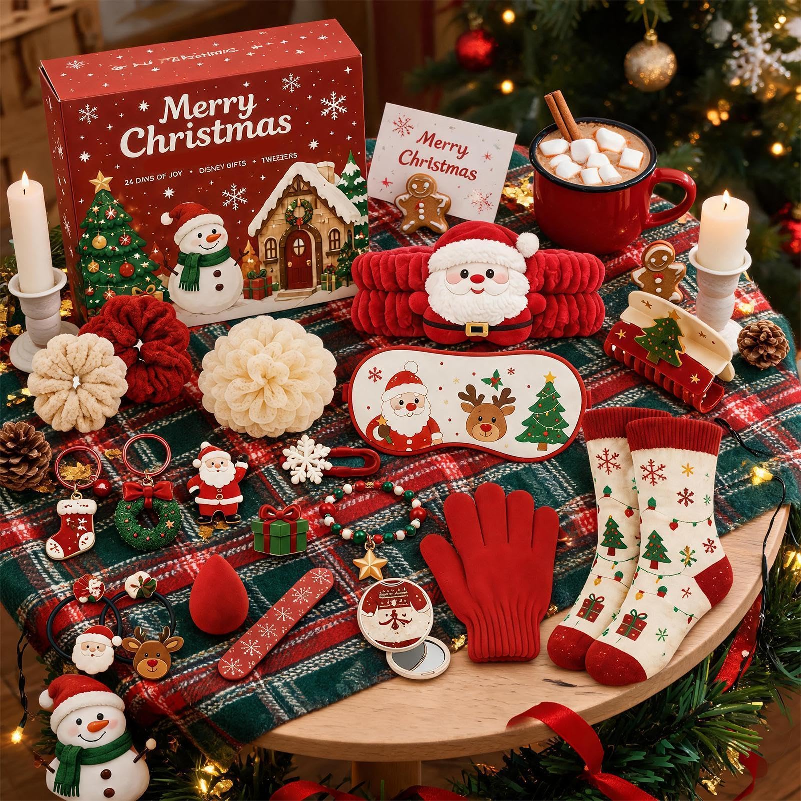 Conto alla rovescia per Natale Calendario Bracciali per capelli | Set di calendari per conto alla rovescia da 24 giorni, per riunioni di famiglia, premi scolastici, calza della Befana