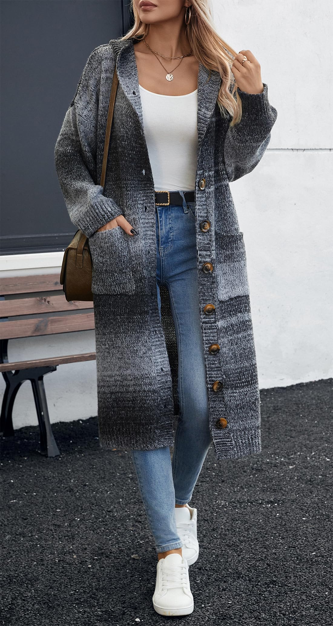 YUTILA Dicke Lang Strickjacke Damen Winter Oversize Grobstrickjacke Strickcardigan Pullover mit Knöpfe und Taschen