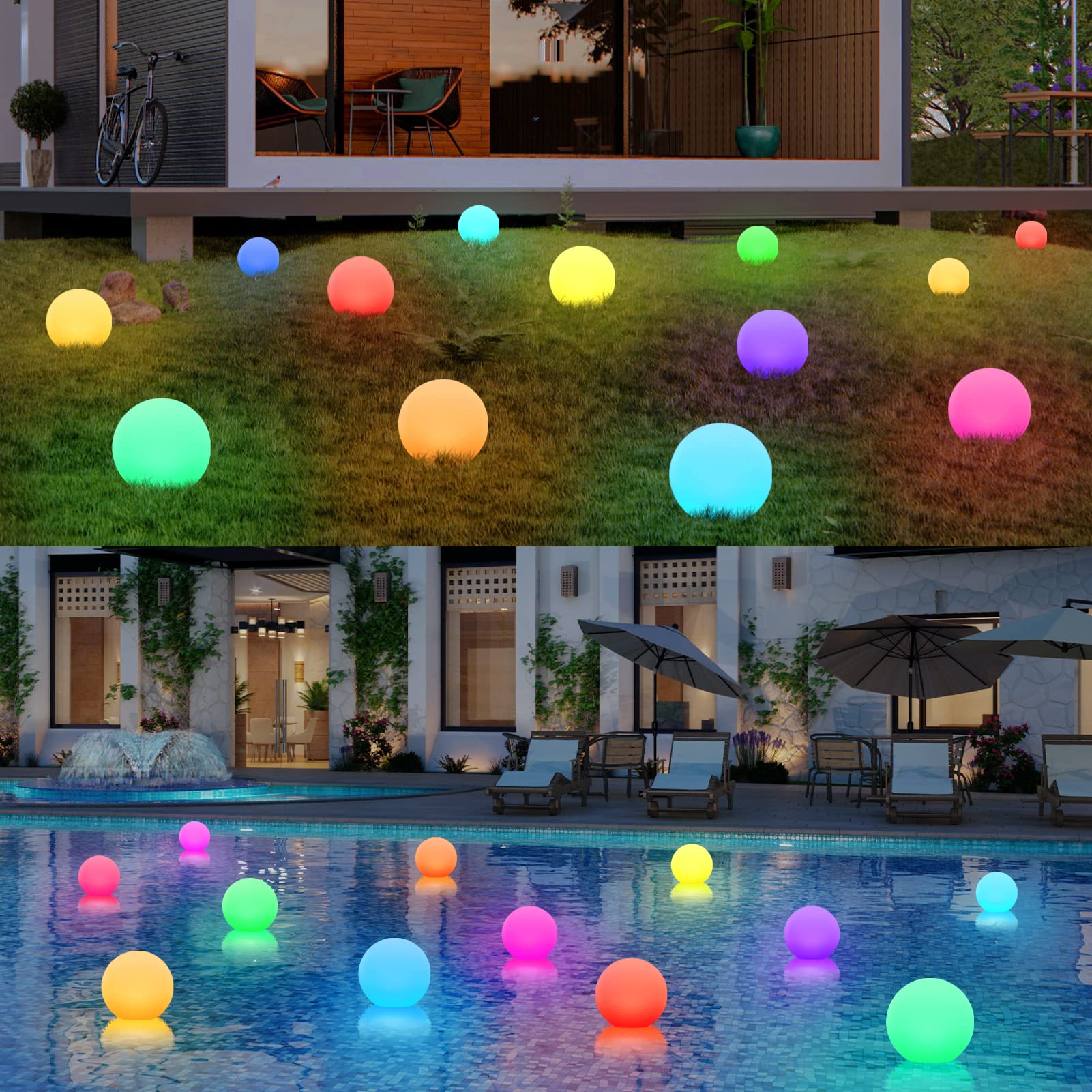 MALUX Solarlampen 3 Stück Solarkugeln mit Fernbedienung Wasserdicht IP67 für Außen 8 Farben Garten Terrasse D13CM