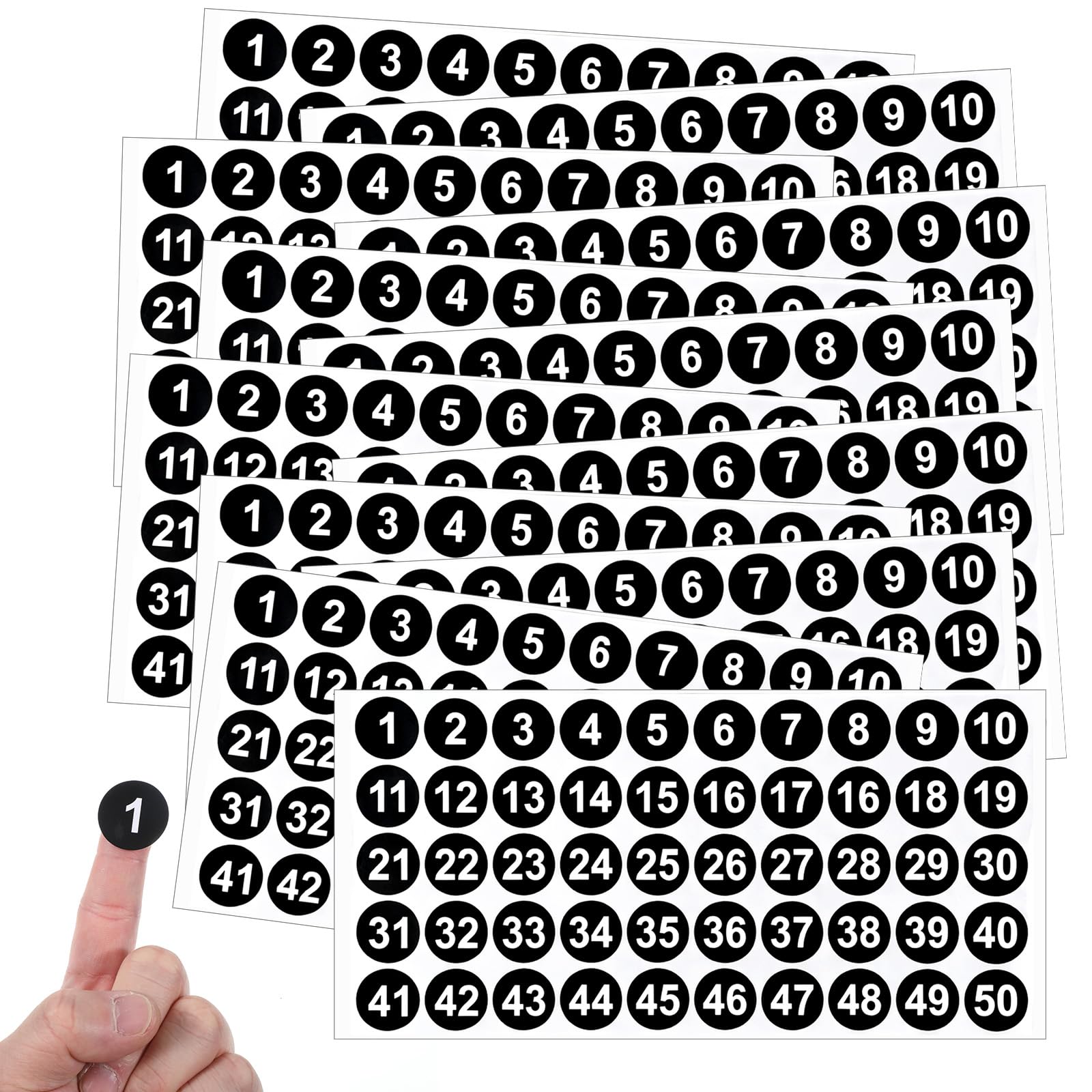 12 Sheets Number Stickers 1-50 Consecutive Small Number Stickers 25mm Black Self Adhesive Numbered-Stickers Round Waterproof Labels for Inventory Storage Boxes Sorting Indoor Outdoor Home Office