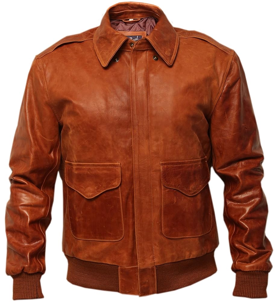 A2 Distressed Tan Real Leather Bomber Aviator Flight Jacket