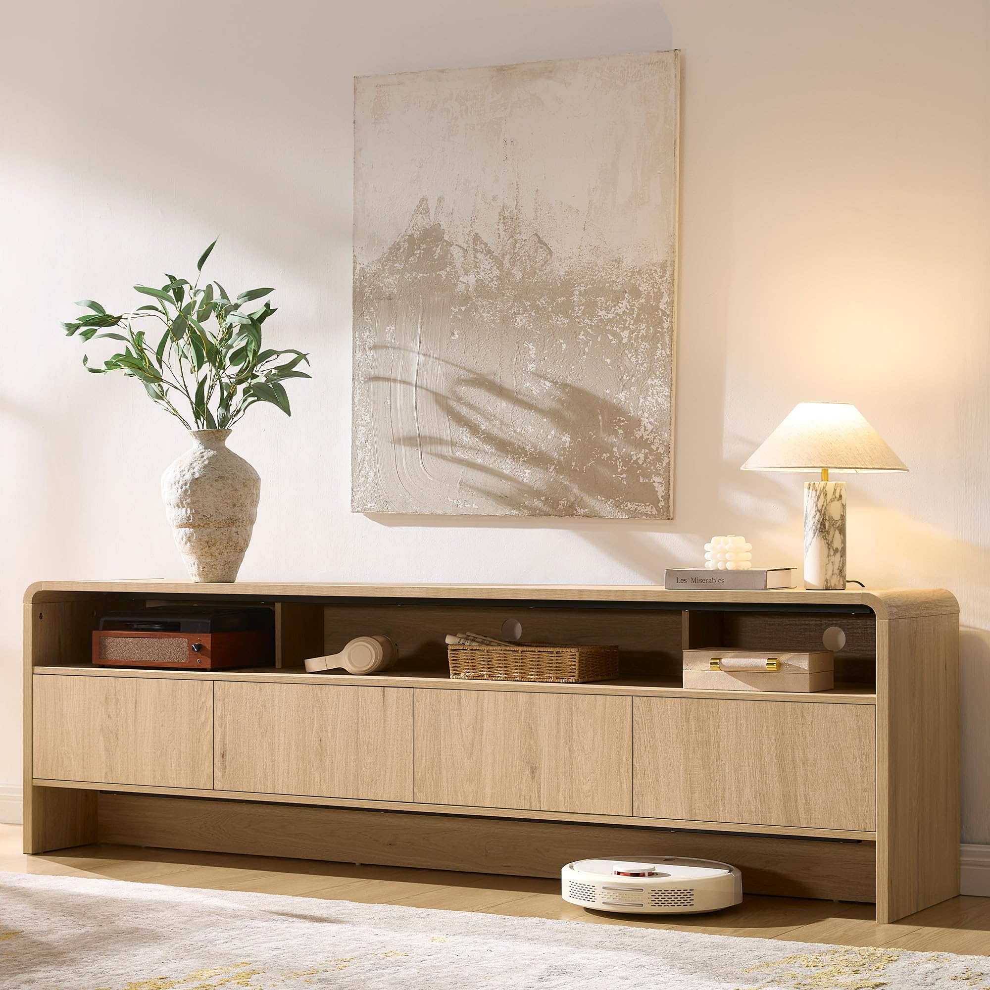 Modern Curved TV Stand with Storage, 70 Inches