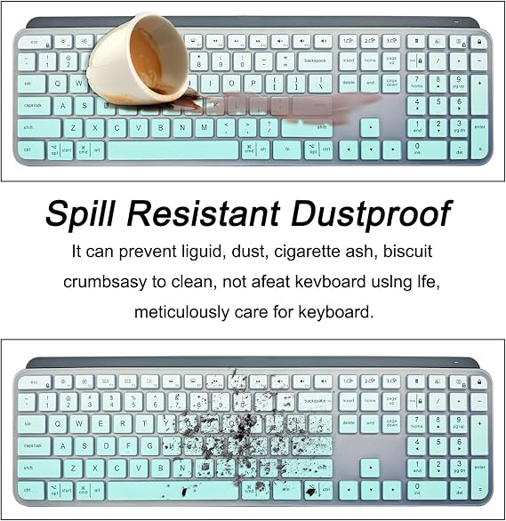 Ultra-Thin Silicone Keyboard Cover for Logitech Craft, MX, Keys Keyboards. | Logitech keyboard protector: waterproof, dustproof, non-slip, wear-resistant, and easy to clean-Mint Green
