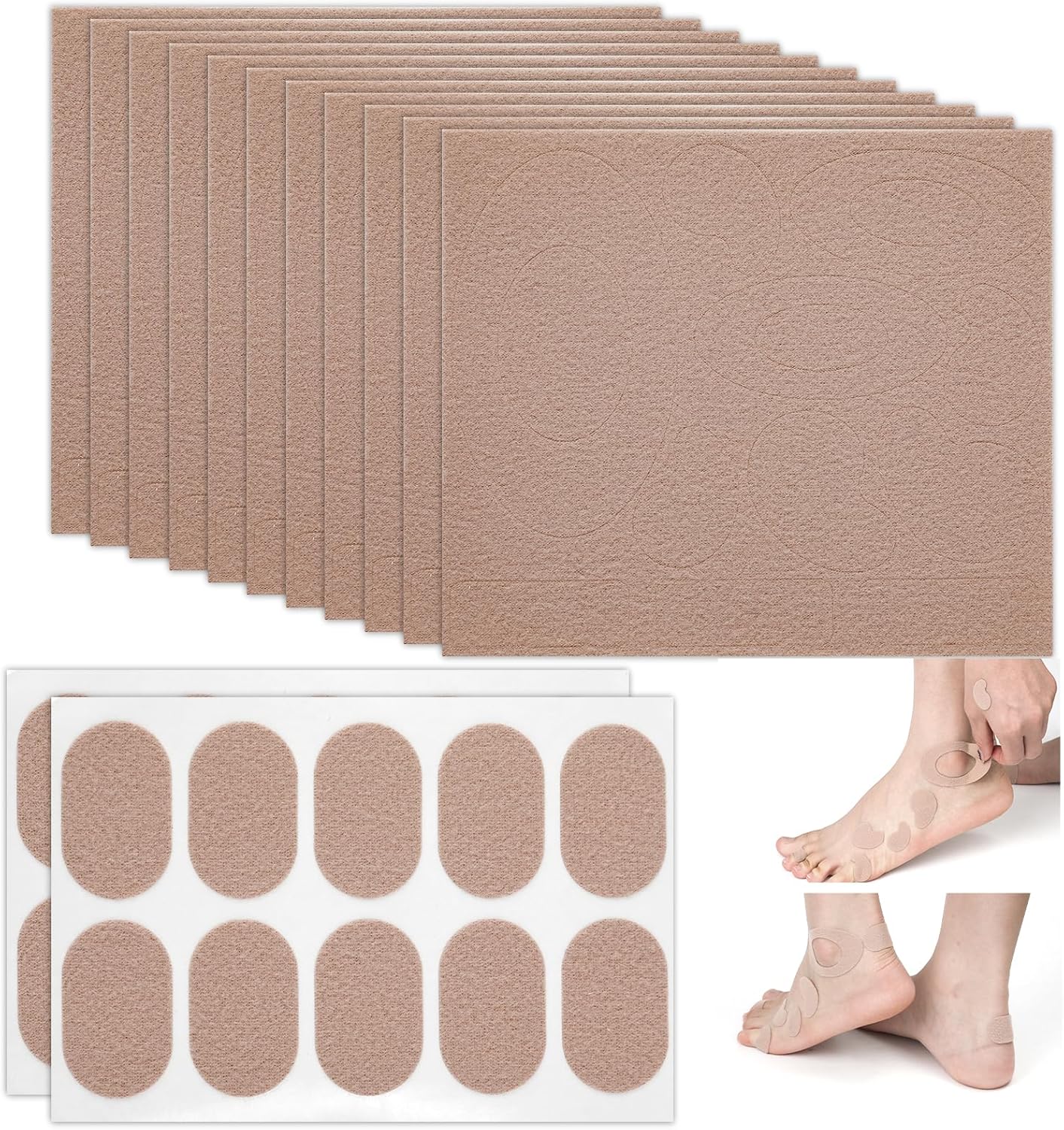 12 Sheets Moleskin Tape Adhesive Pads, Flannel Moleskin Patches