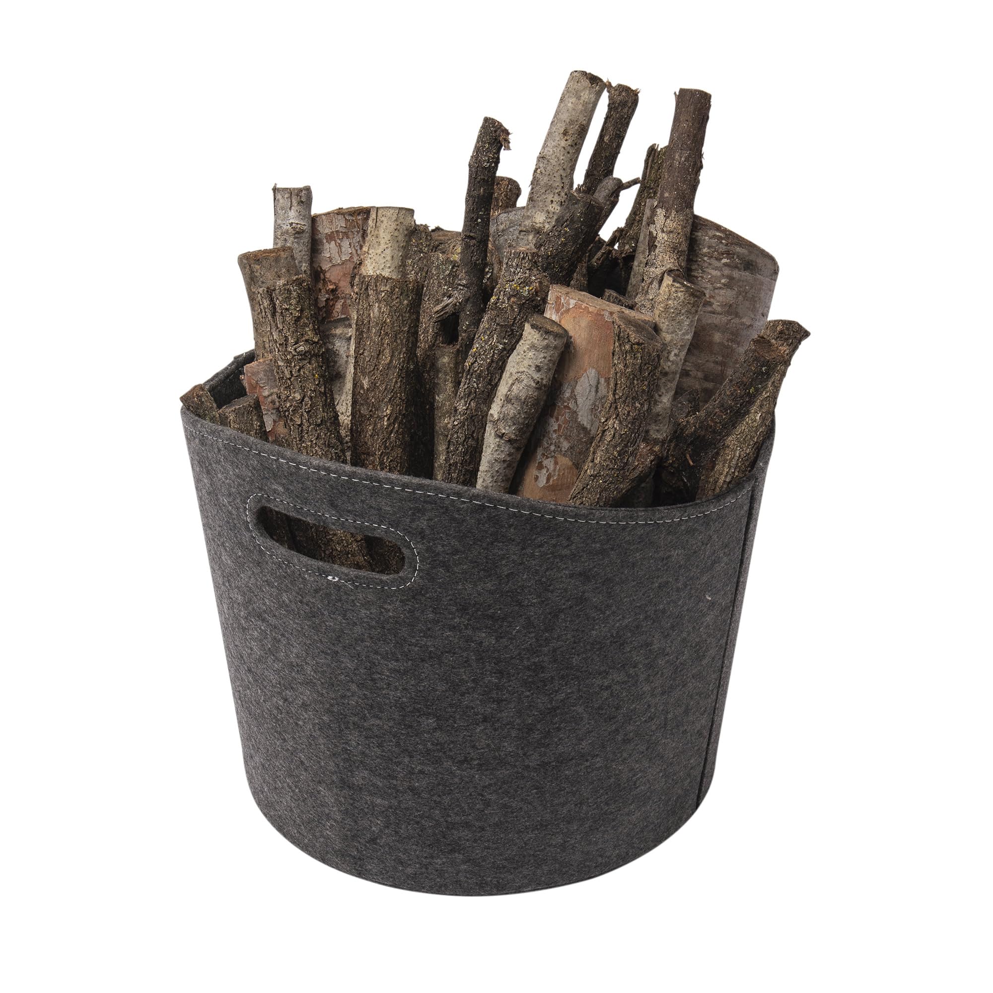 Panier à bûches rond feutre gris Ø39 x H31 cm pliable rangement jouets magazines