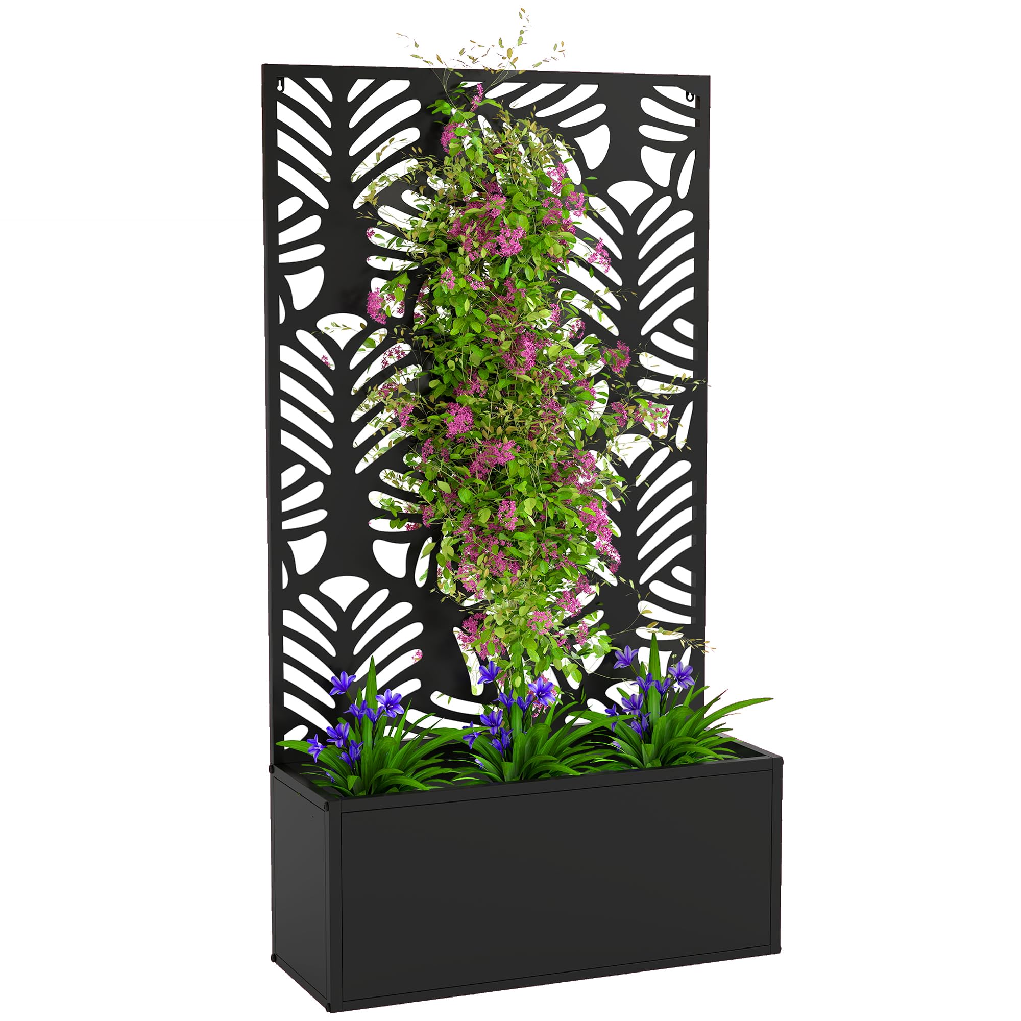 Outsunny Metal Raised Garden Bed with Trellis - Black - 113 x 23 x 61cm