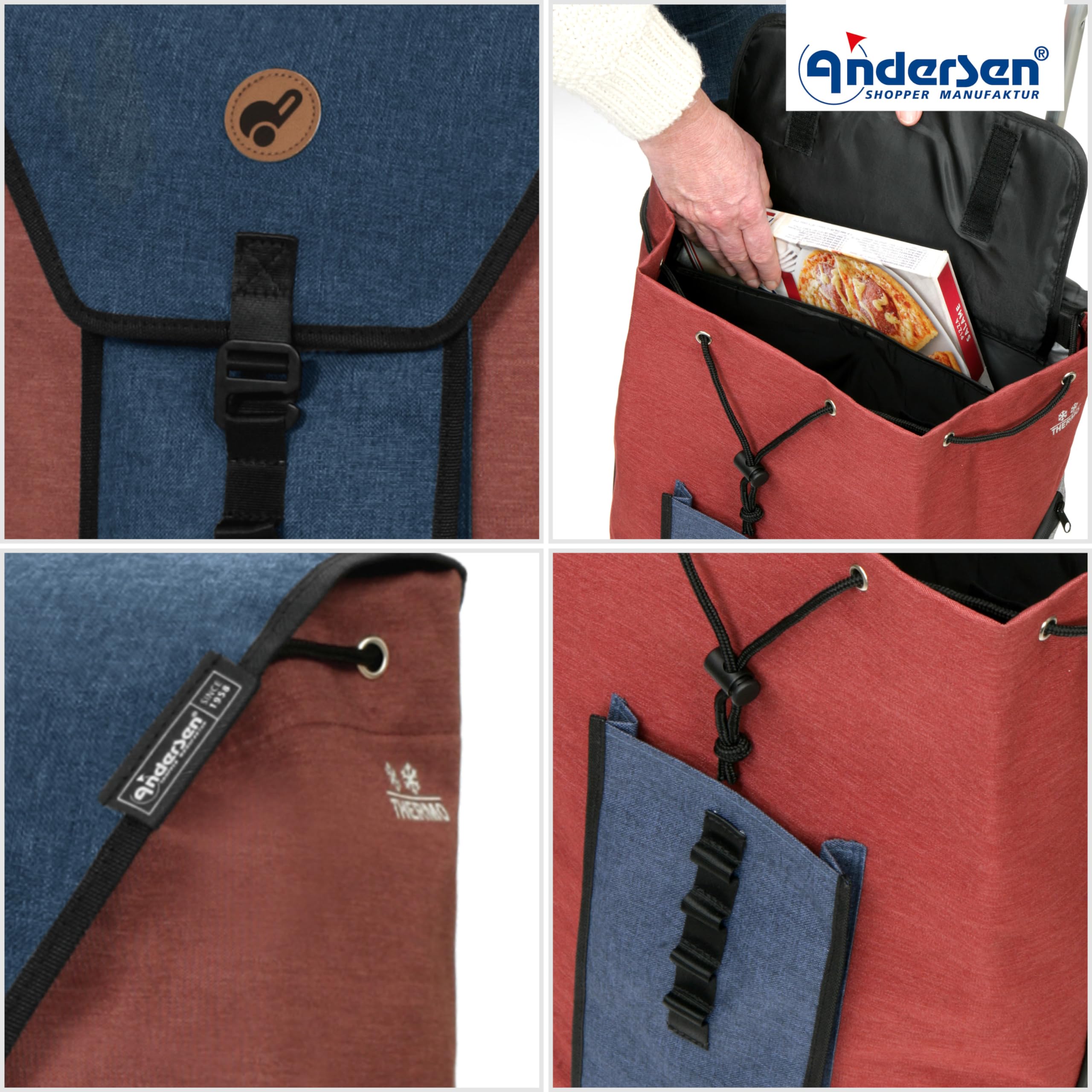 ANDERSEN Einkaufstrolley - Scala Shopper Plus Oli.P 2.0 blau 50 L Einkaufswagen, hochwertig, Shopping, Thermo, Aluminium, klappbar, leicht, Räder abnehmbar