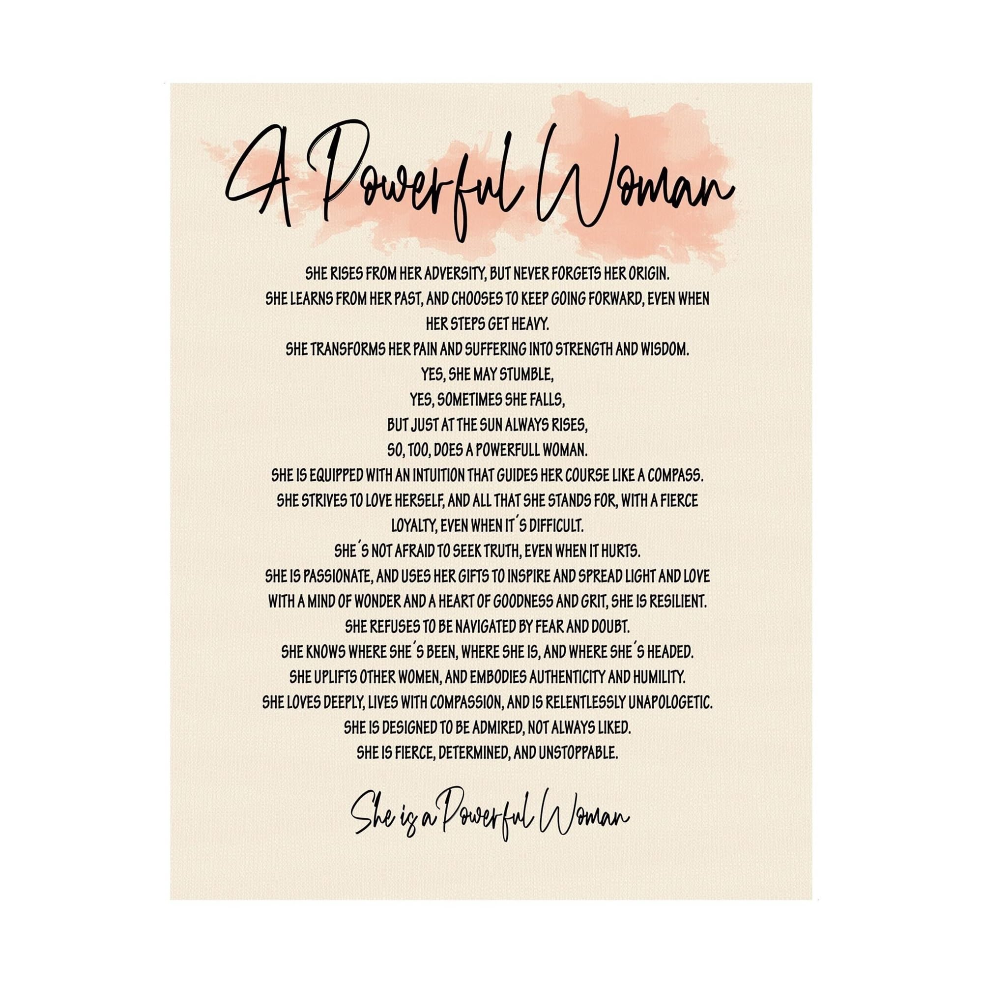 PAJPXPCD Feminine Motivational Poster - She is Powerful Quote Wall-Art Print for Office Decor, Classroom Inspiration, Home Studio - Gift for Graduation, Encouragement(Unframed,12x18inch(30x45cm))