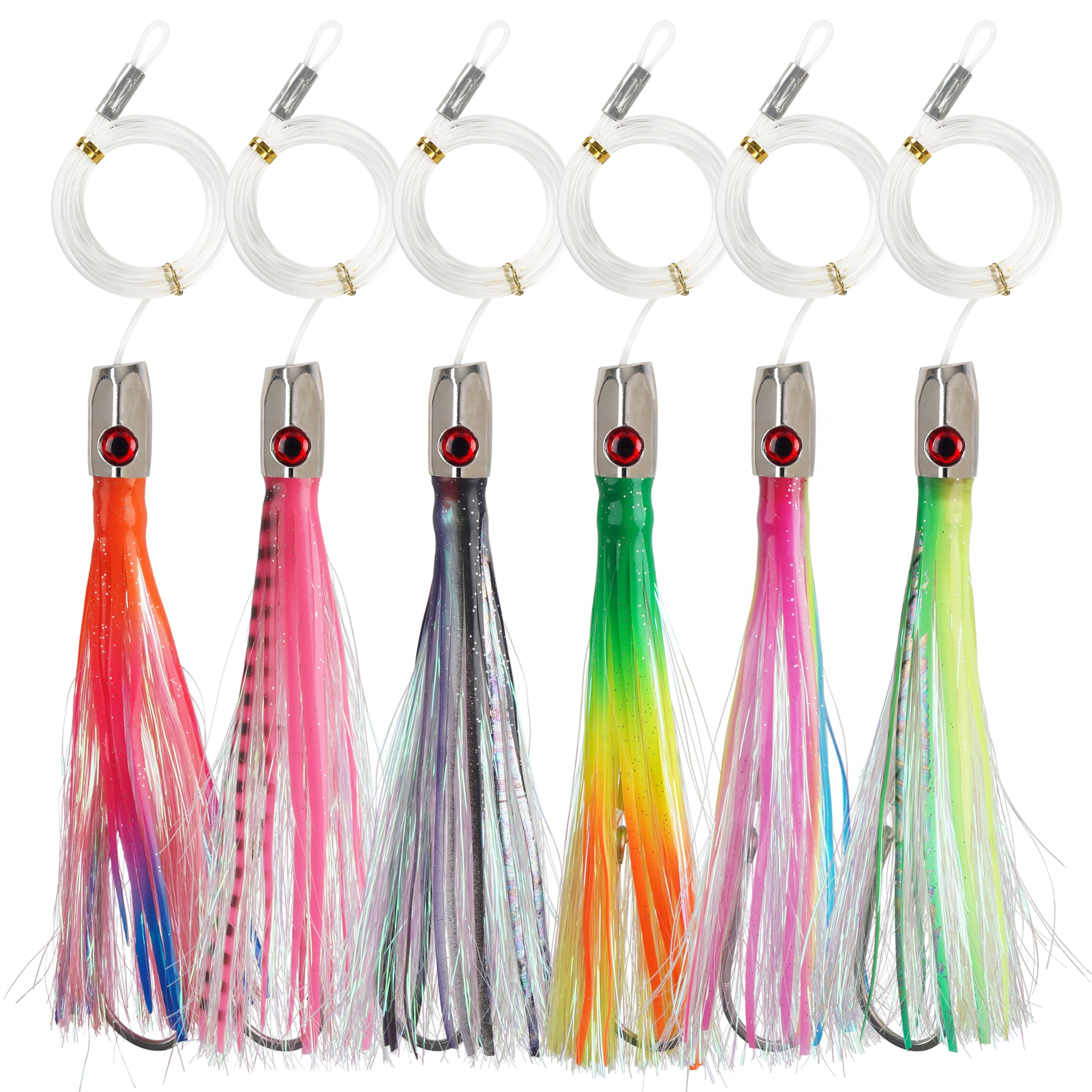 Leurres de pêche à la traîne en eau salée, 6 pièces de leurres de pêche à la traîne pour Mahi Mahi Tuna Wahoo Marlin Pêche Octopus Jupes Ensemble de leurres de pêche en mer profonde