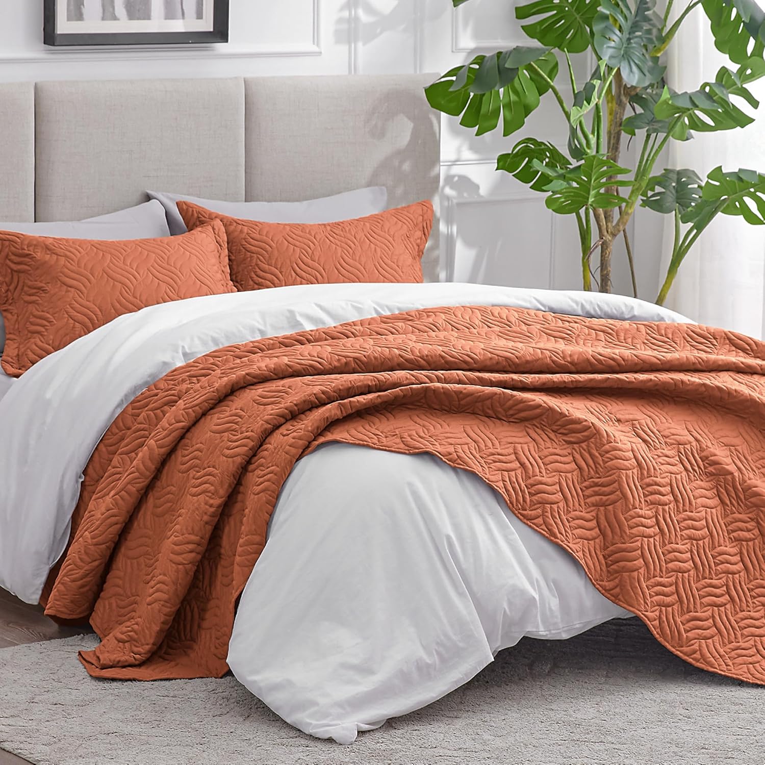 Love's cabin Twin Quilt Bedding Set Umber Bedspreads - Soft Bed Summer Lightweight Bedspread Comforter - Wave Pattern Bedding Coverlet for All Season - 2 Pieces (1 Quilt, 1 Pillow Sham) - Image 2